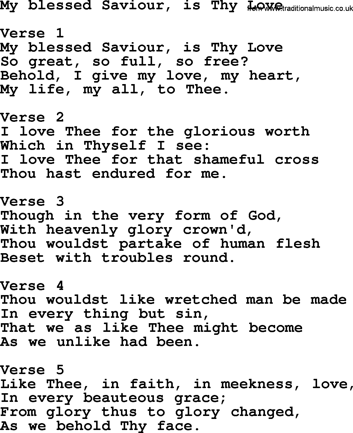 Apostolic and Pentecostal Hymns and Gospel Songs, Hymn: My Blessed Saviour, Is Thy Love, Christian lyrics and PDF
