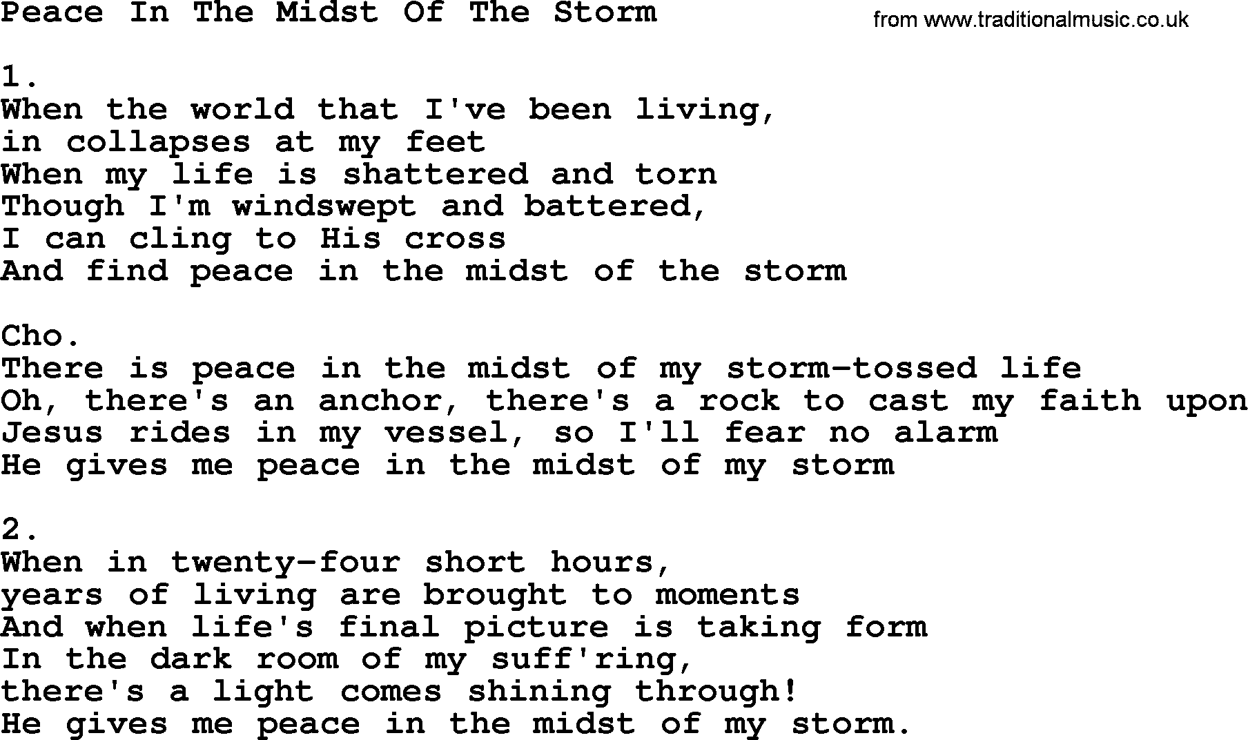 Apostolic & Pentecostal Hymns and Songs, Hymn: Peace In The Midst Of The Storm lyrics and PDF