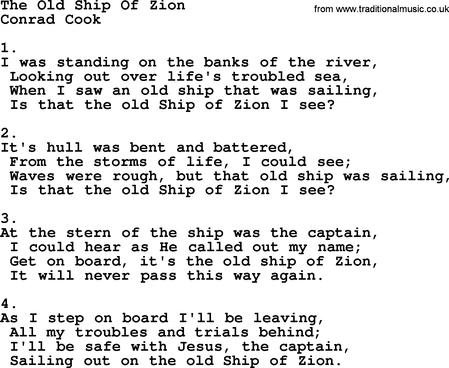 Apostolic & Pentecostal Hymns and Songs, Hymn: The Old Ship Of Zion lyrics and PDF