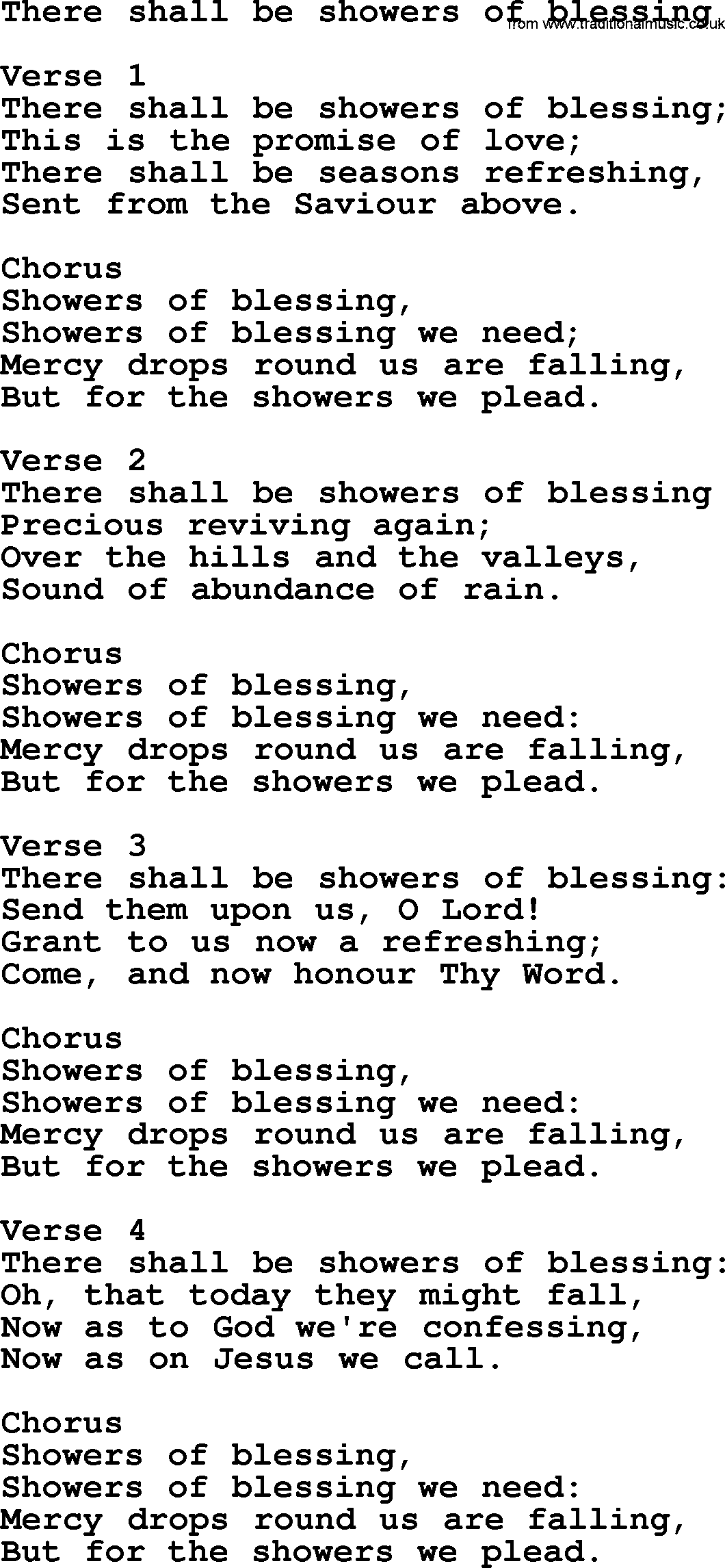 Apostolic and Pentecostal Hymns and Gospel Songs, Hymn: There Shall Be Showers Of Blessing, Christian lyrics and PDF