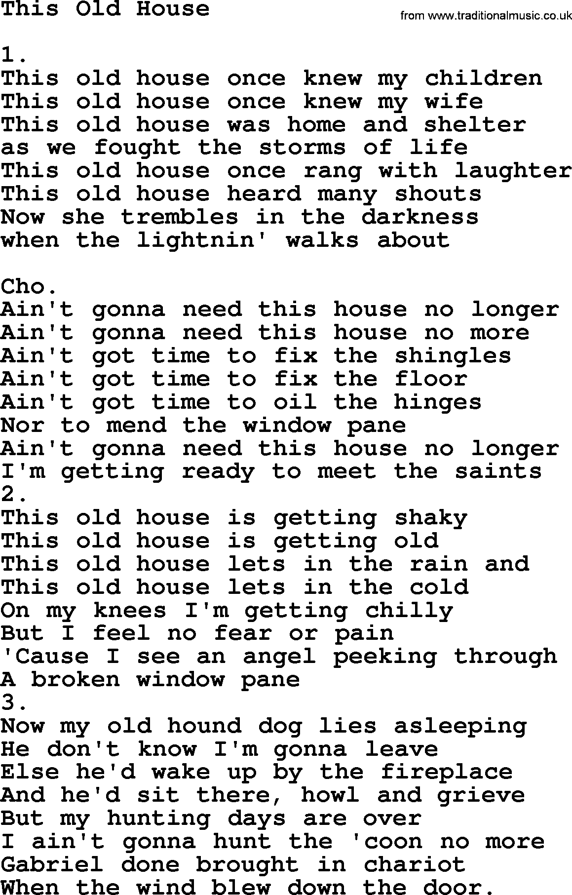 Back to the old house, lyrics