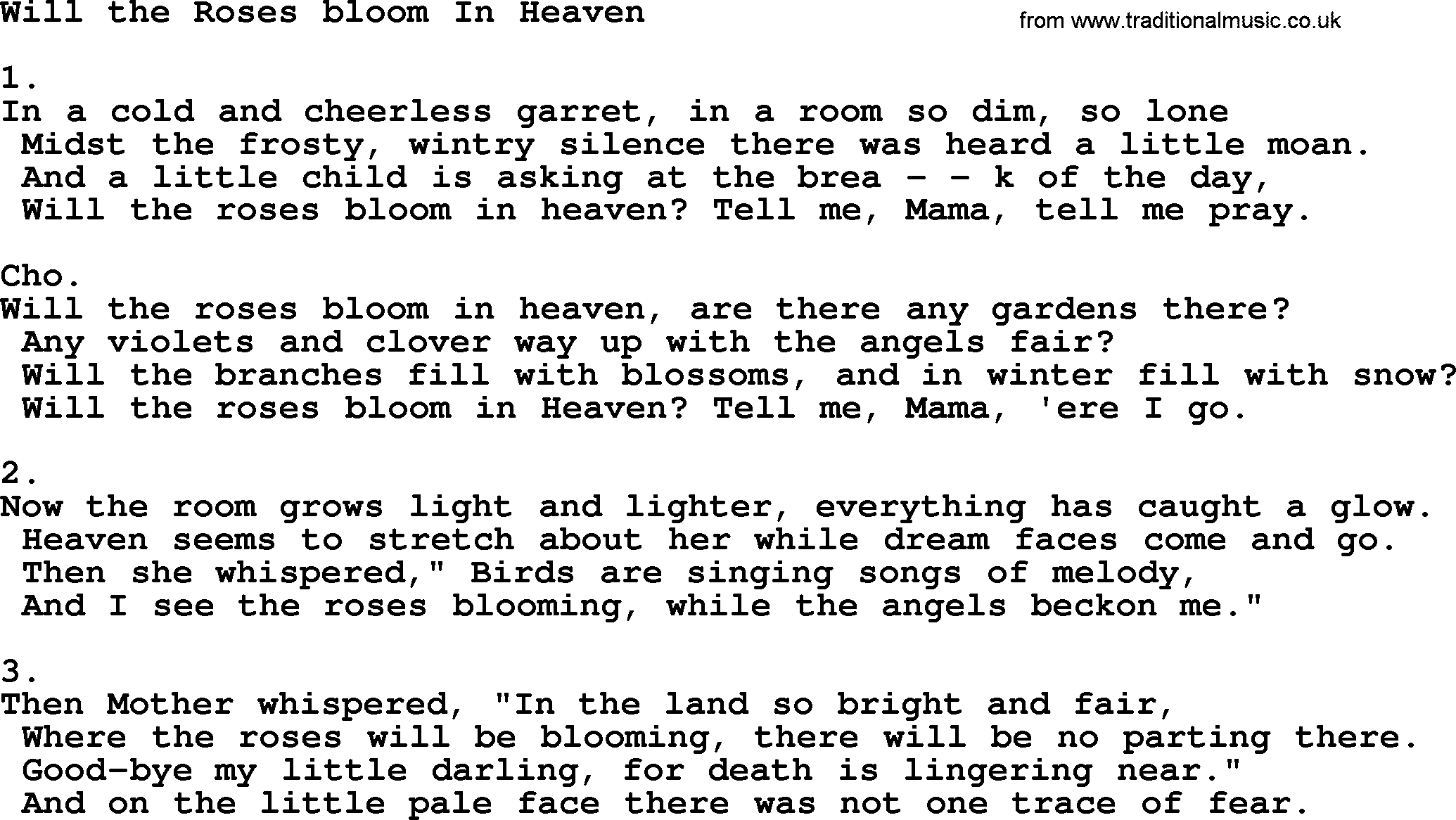 Apostolic & Pentecostal Hymns and Songs, Hymn: Will the Roses bloom In Heaven lyrics and PDF