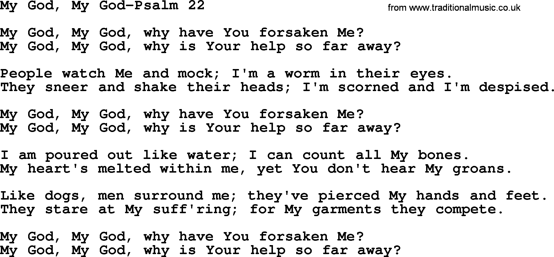 Hymns from the Psalms, Song: My God, My God-Psalm 22 - lyrics with PDF