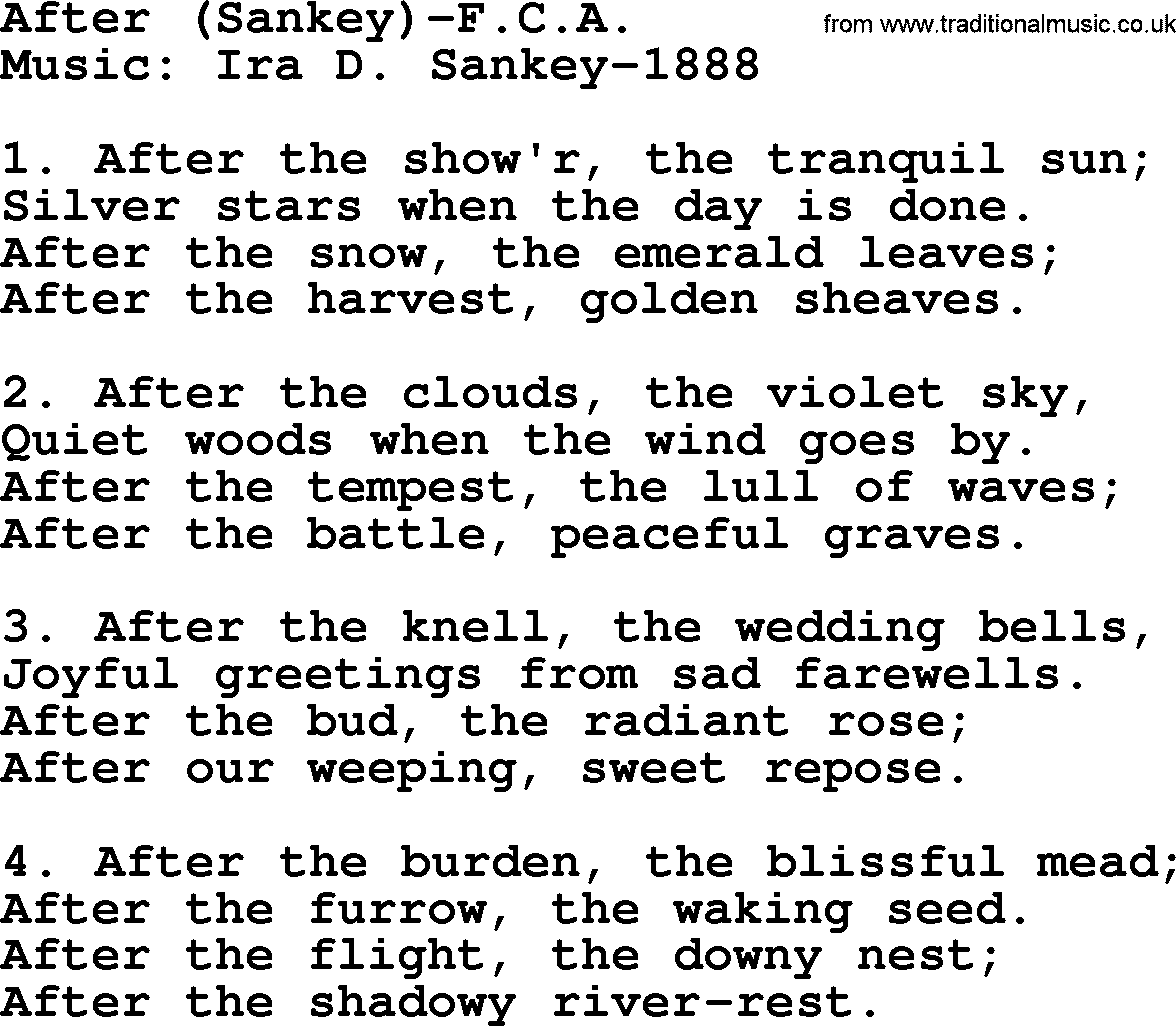 Ira Sankey hymn: After-Ira Sankey, lyrics