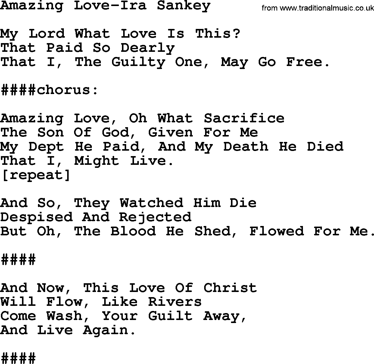 Ira Sankey hymn: Amazing Love-Ira Sankey, lyrics