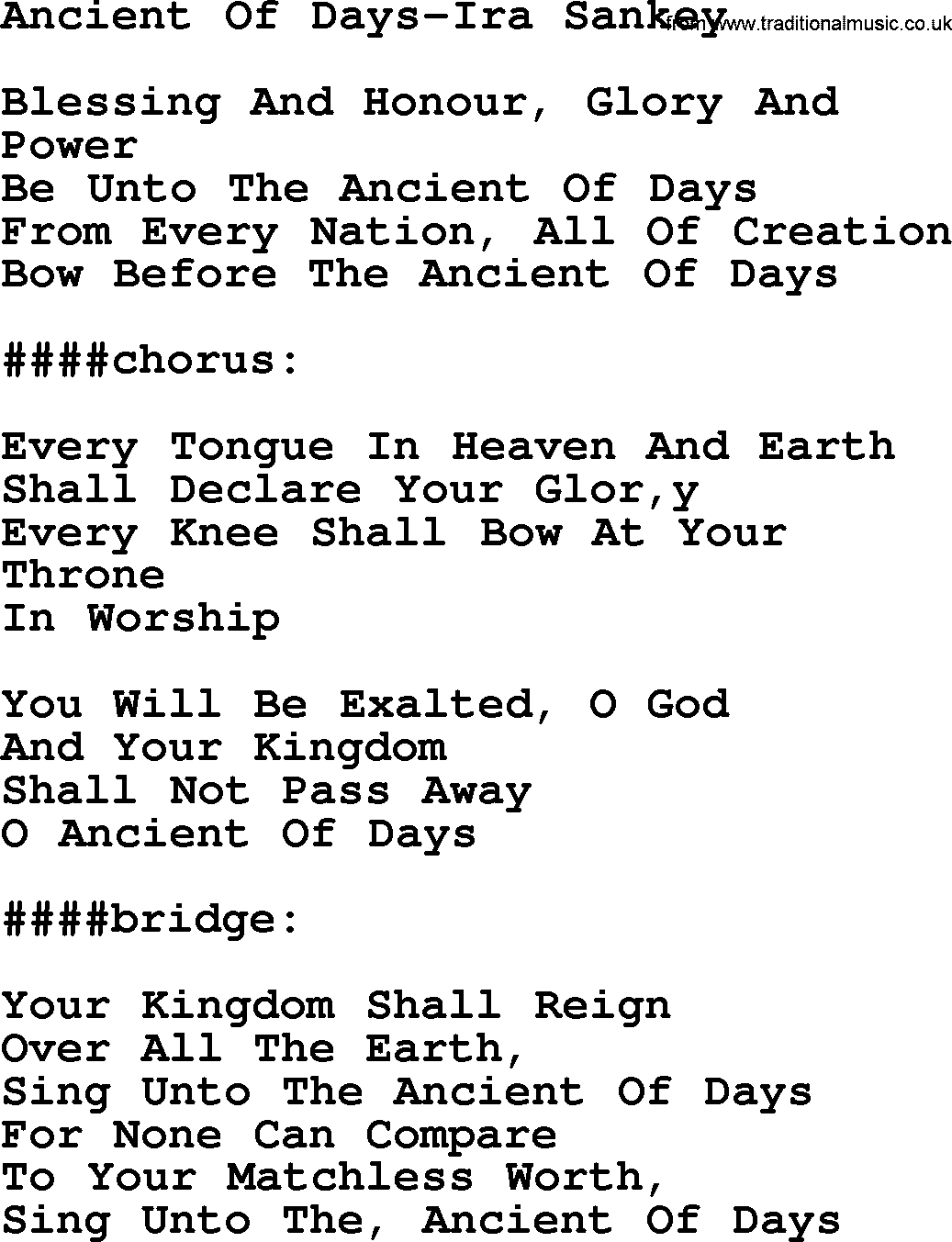 Ira Sankey hymn: Ancient Of Days-Ira Sankey, lyrics