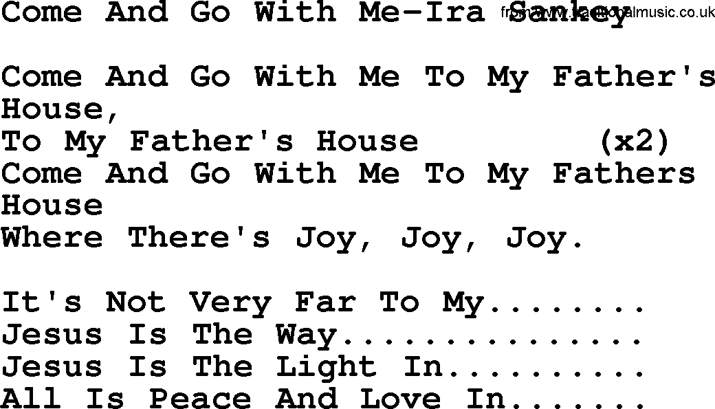 Ira Sankey hymn: Come And Go With Me-Ira Sankey, lyrics