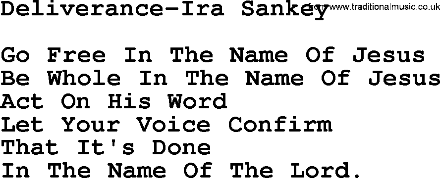 Ira Sankey hymn: Deliverance-Ira Sankey, lyrics