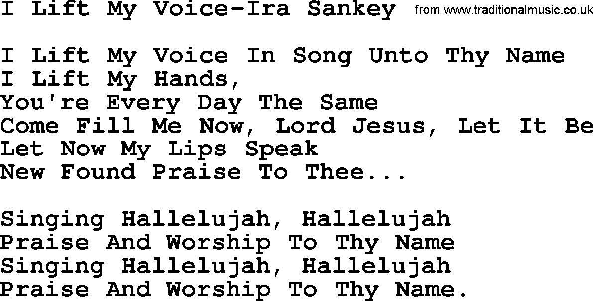 Ira Sankey hymn: I Lift My Voice-Ira Sankey, lyrics