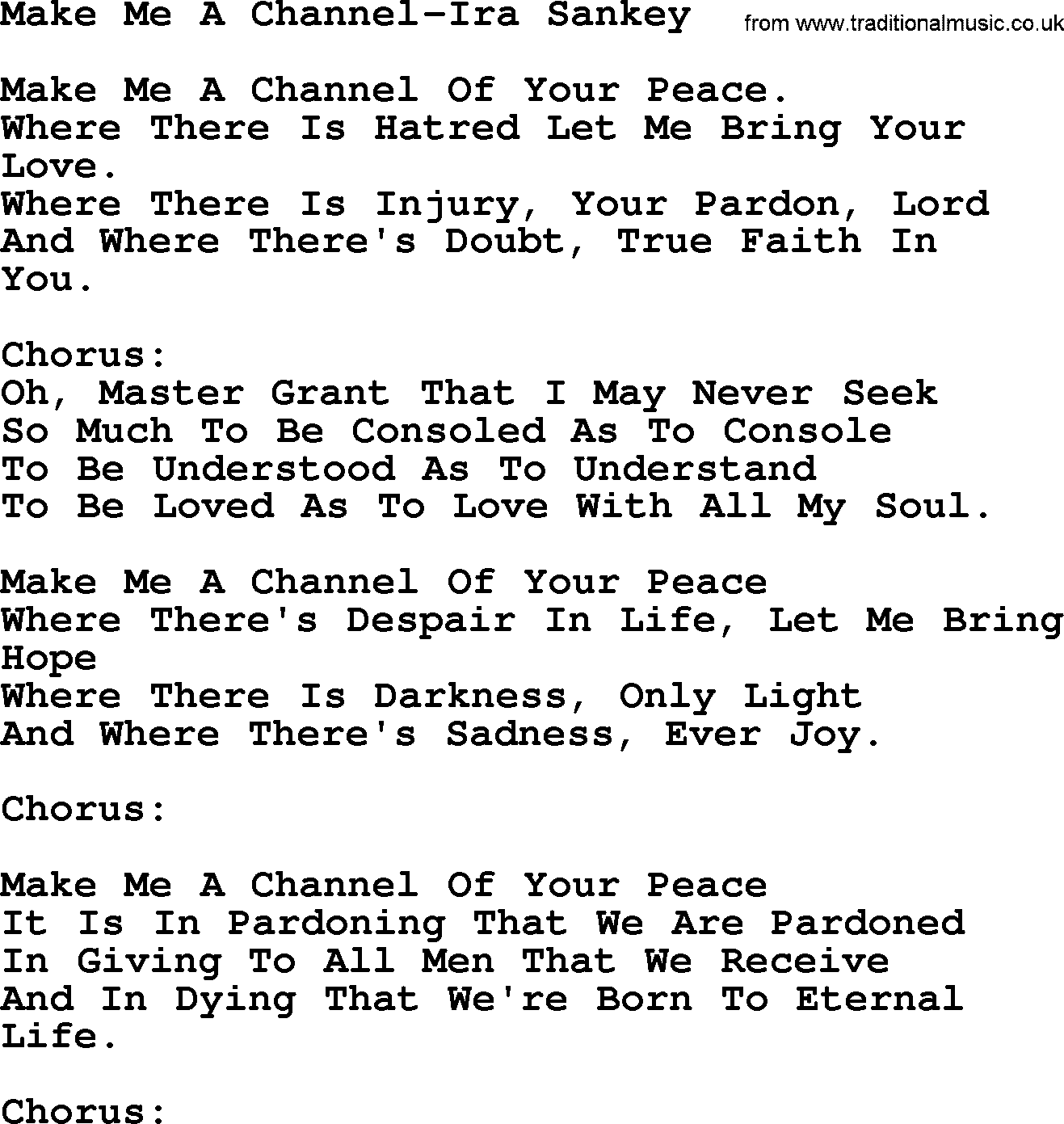 Ira Sankey hymn: Make Me A Channel-Ira Sankey, lyrics