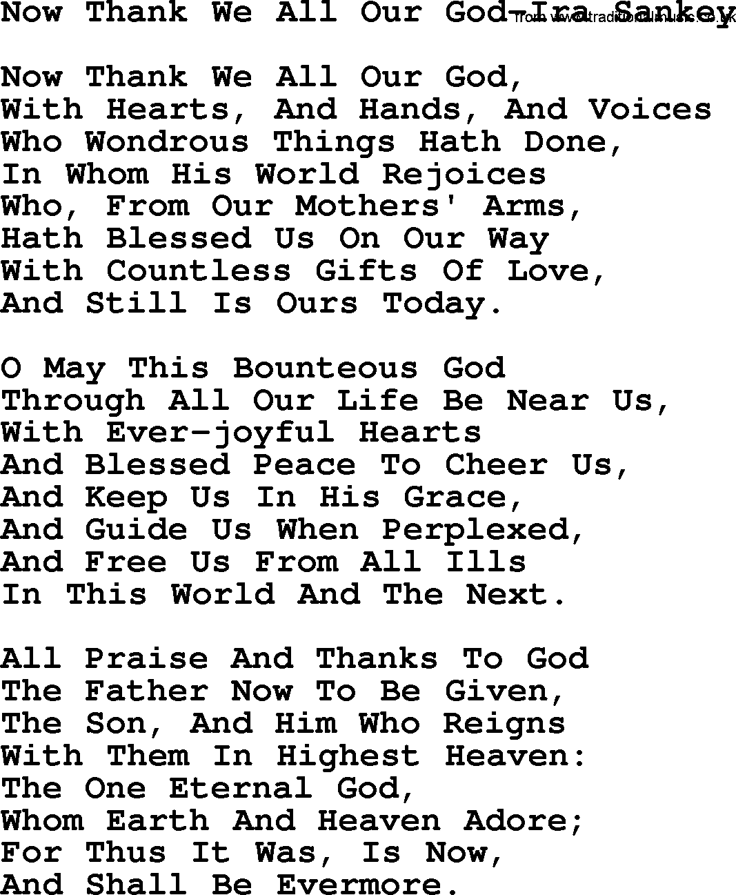 Ira Sankey hymn: Now Thank We All Our God-Ira Sankey, lyrics