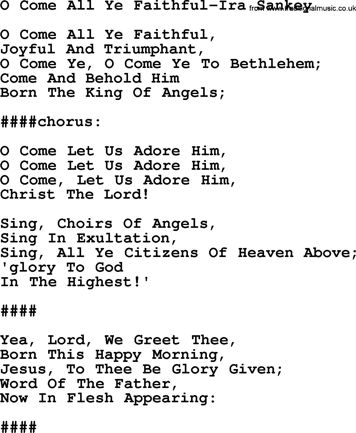 Ira Sankey hymn: O Come All Ye Faithful-Ira Sankey, lyrics