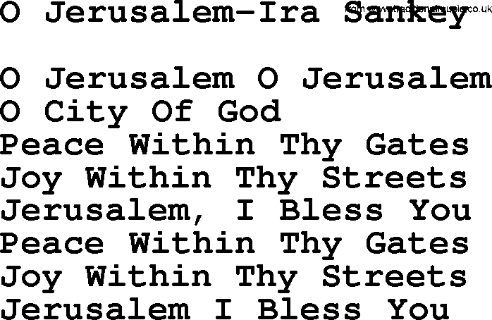 Ira Sankey hymn: O Jerusalem-Ira Sankey, lyrics