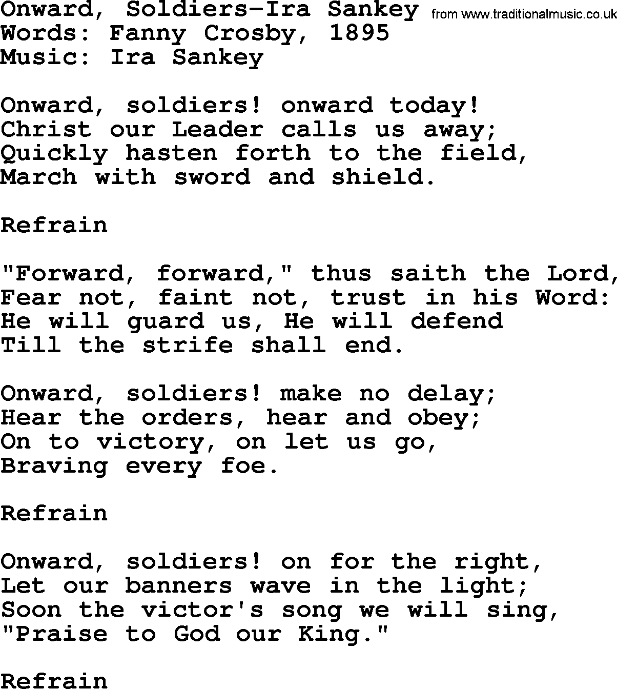 Ira Sankey hymn: Onward, Soldiers-Ira Sankey, lyrics