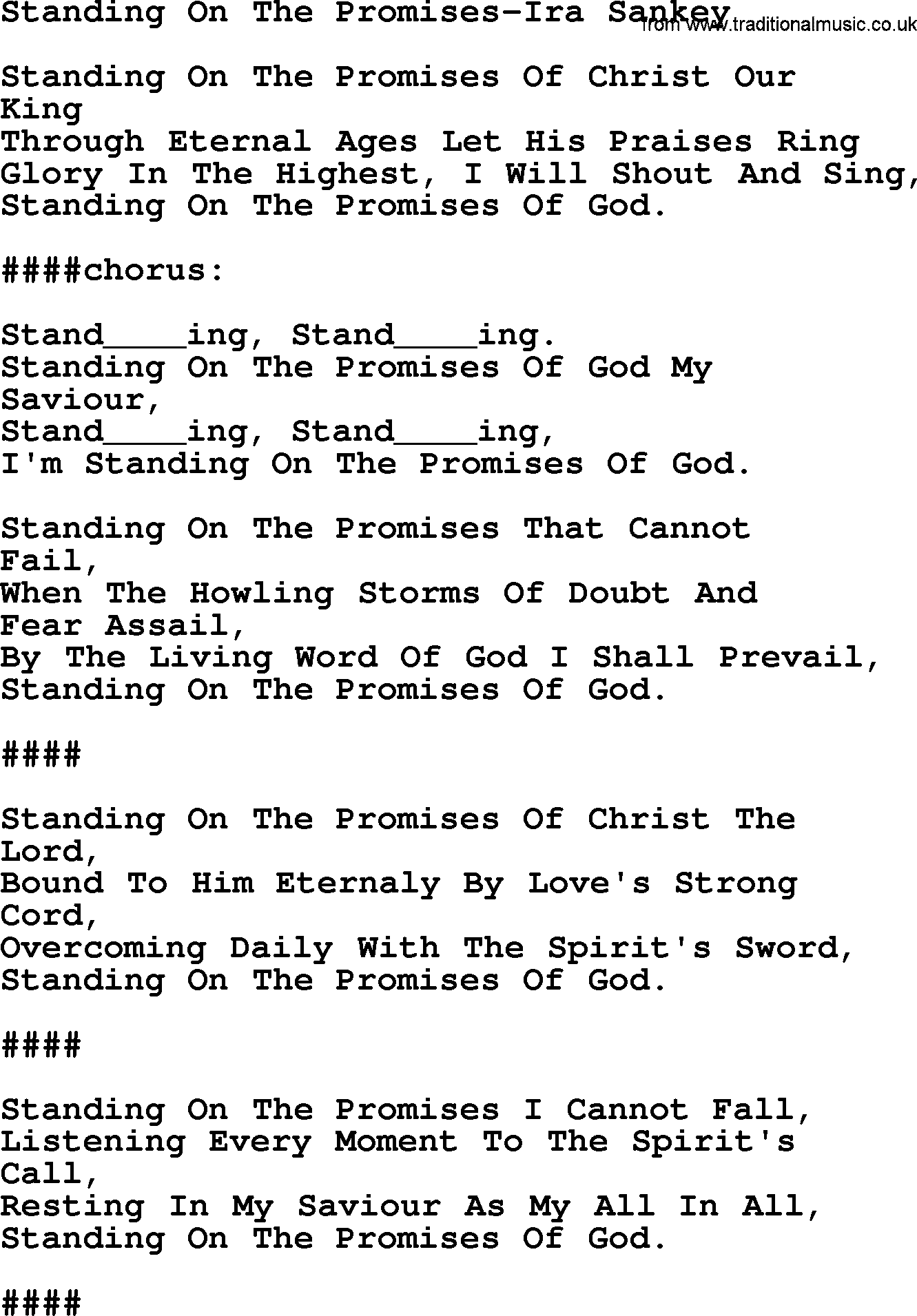 Ira Sankey hymn: Standing On The Promises-Ira Sankey, lyrics