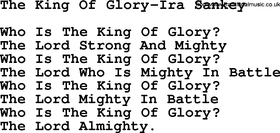 Ira Sankey hymn: The King Of Glory-Ira Sankey, lyrics