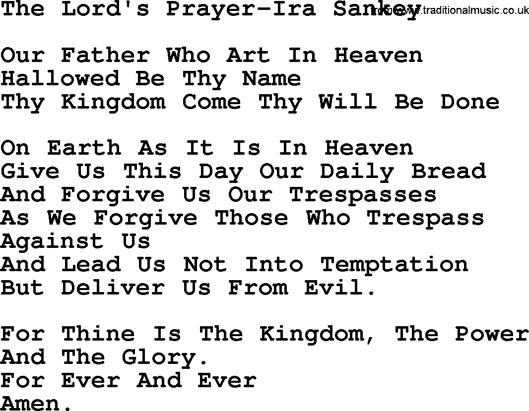Ira Sankey hymn: The Lord's Prayer-Ira Sankey, lyrics