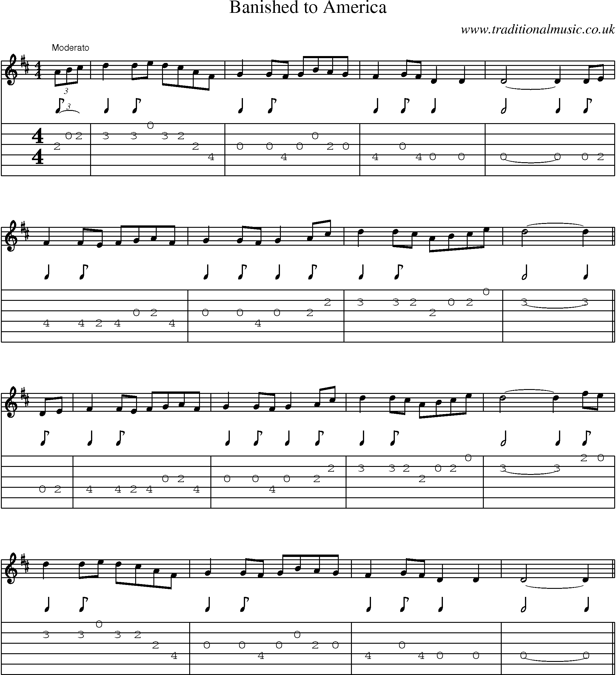 Music Score and Guitar Tabs for Banished To America