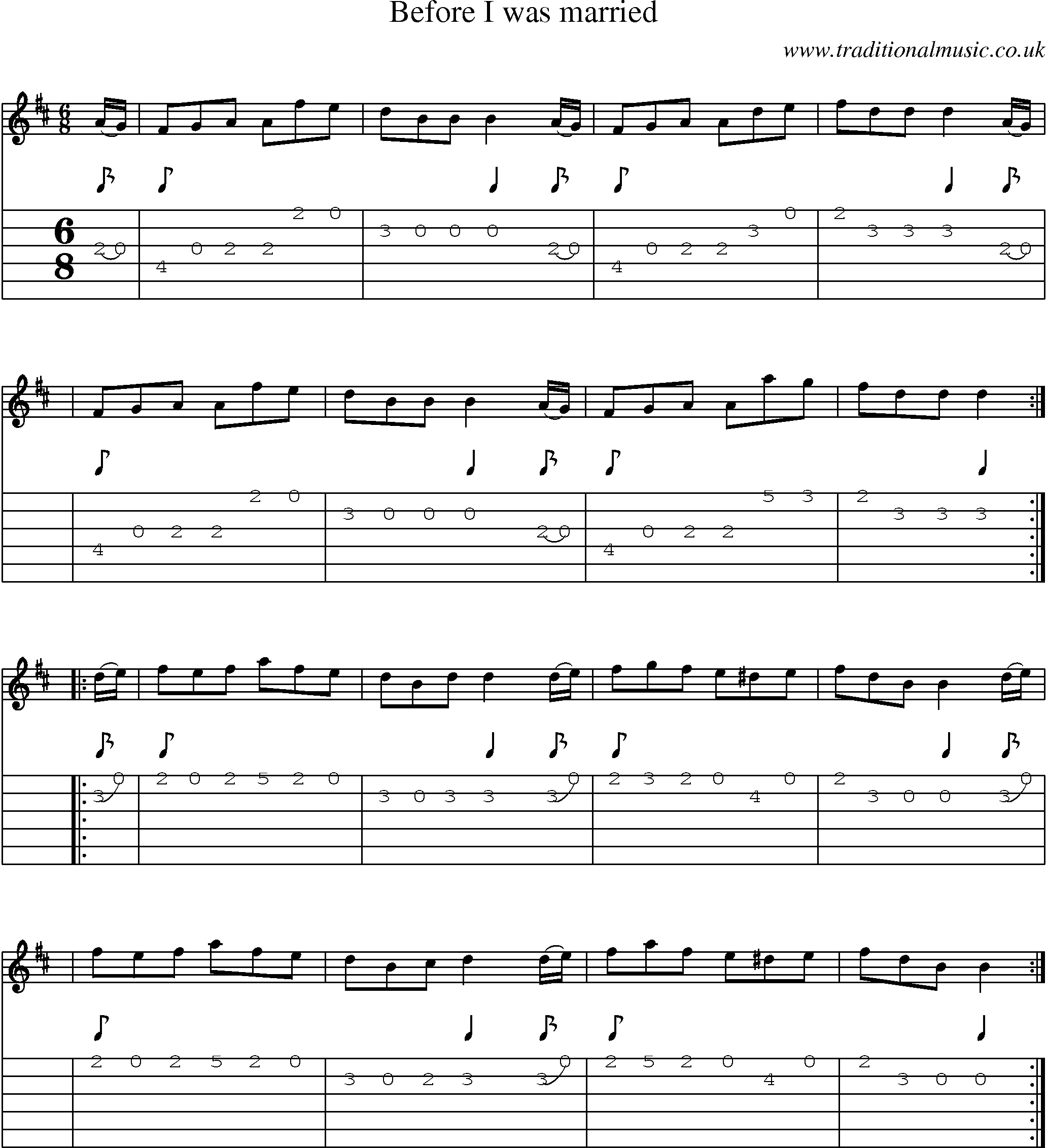 Music Score and Guitar Tabs for Before I Was Married