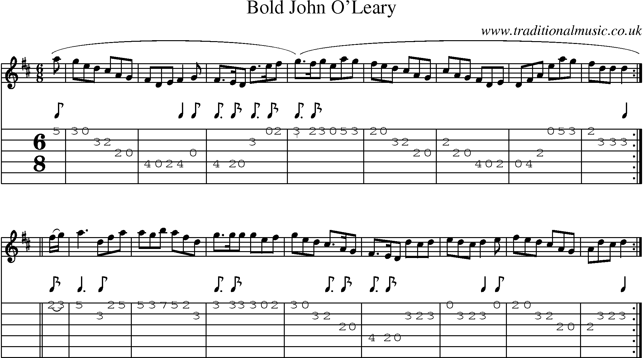 Music Score and Guitar Tabs for Bold John O Leary