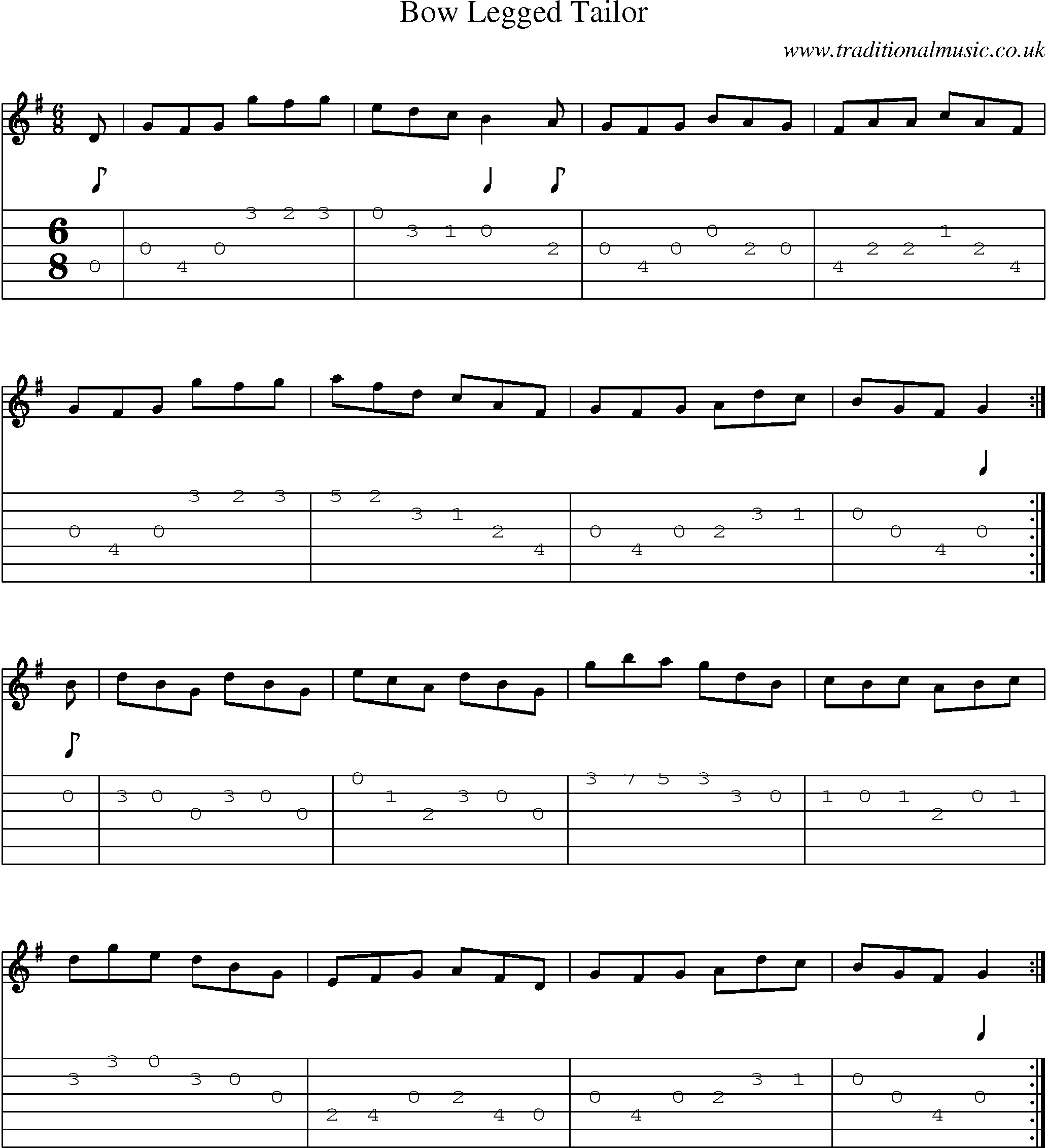 Music Score and Guitar Tabs for Bow Legged Tailor