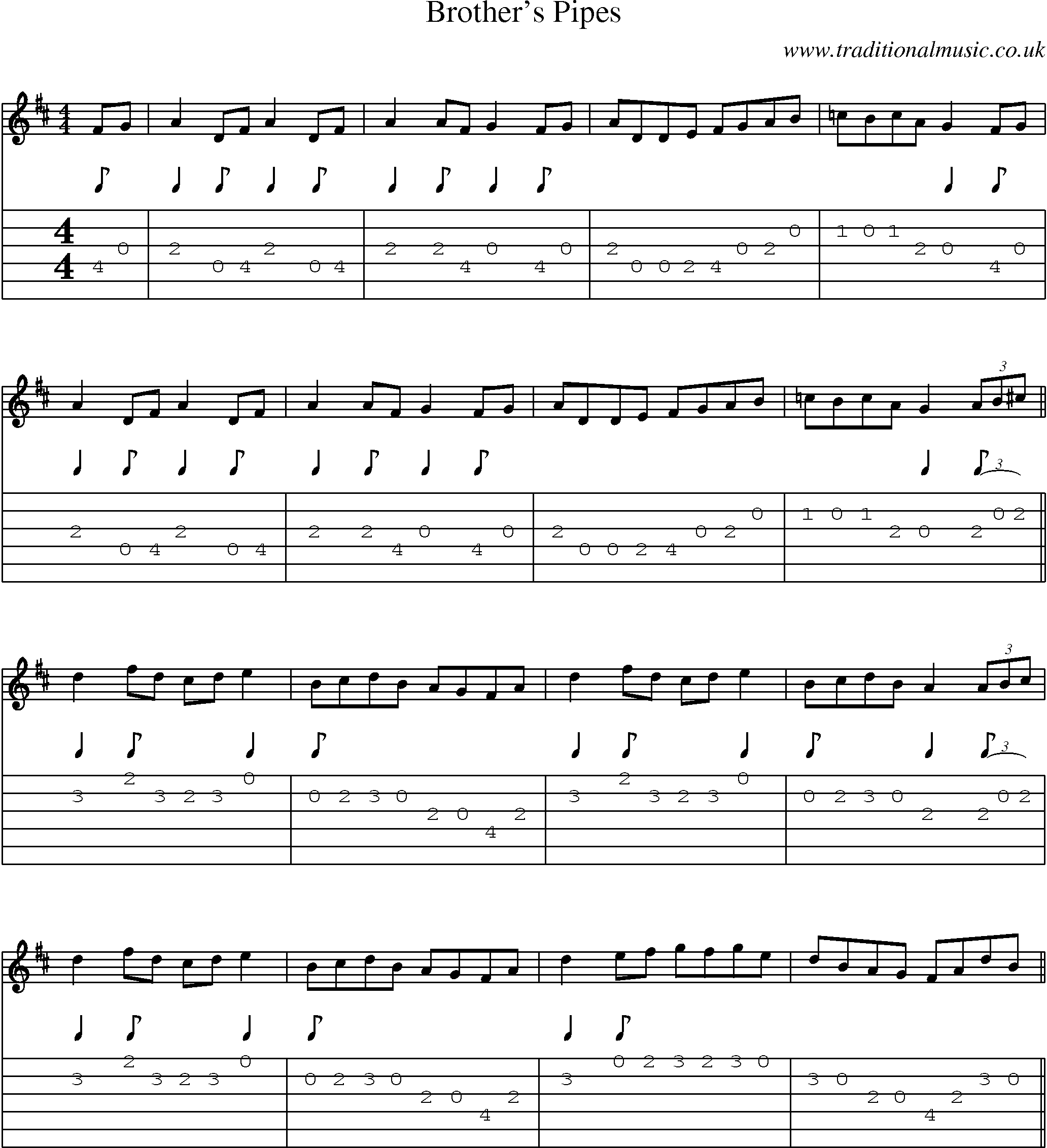 Music Score and Guitar Tabs for Brothers Pipes
