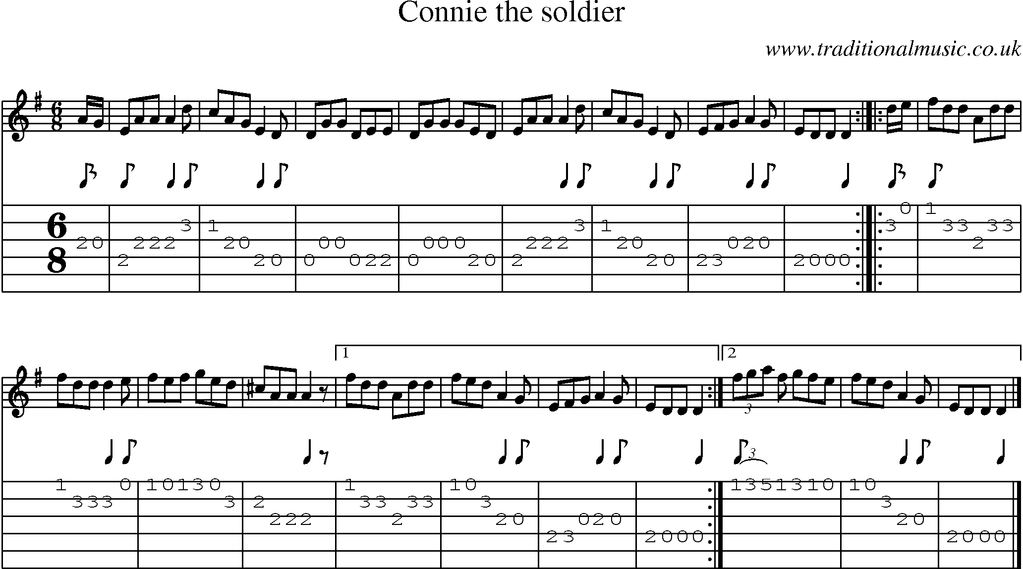 Music Score and Guitar Tabs for Connie The Soldier
