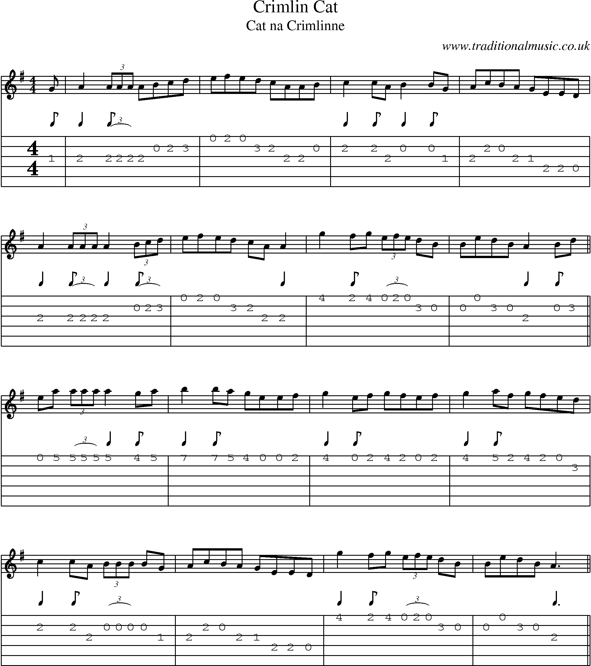 Music Score and Guitar Tabs for Crimlin Cat