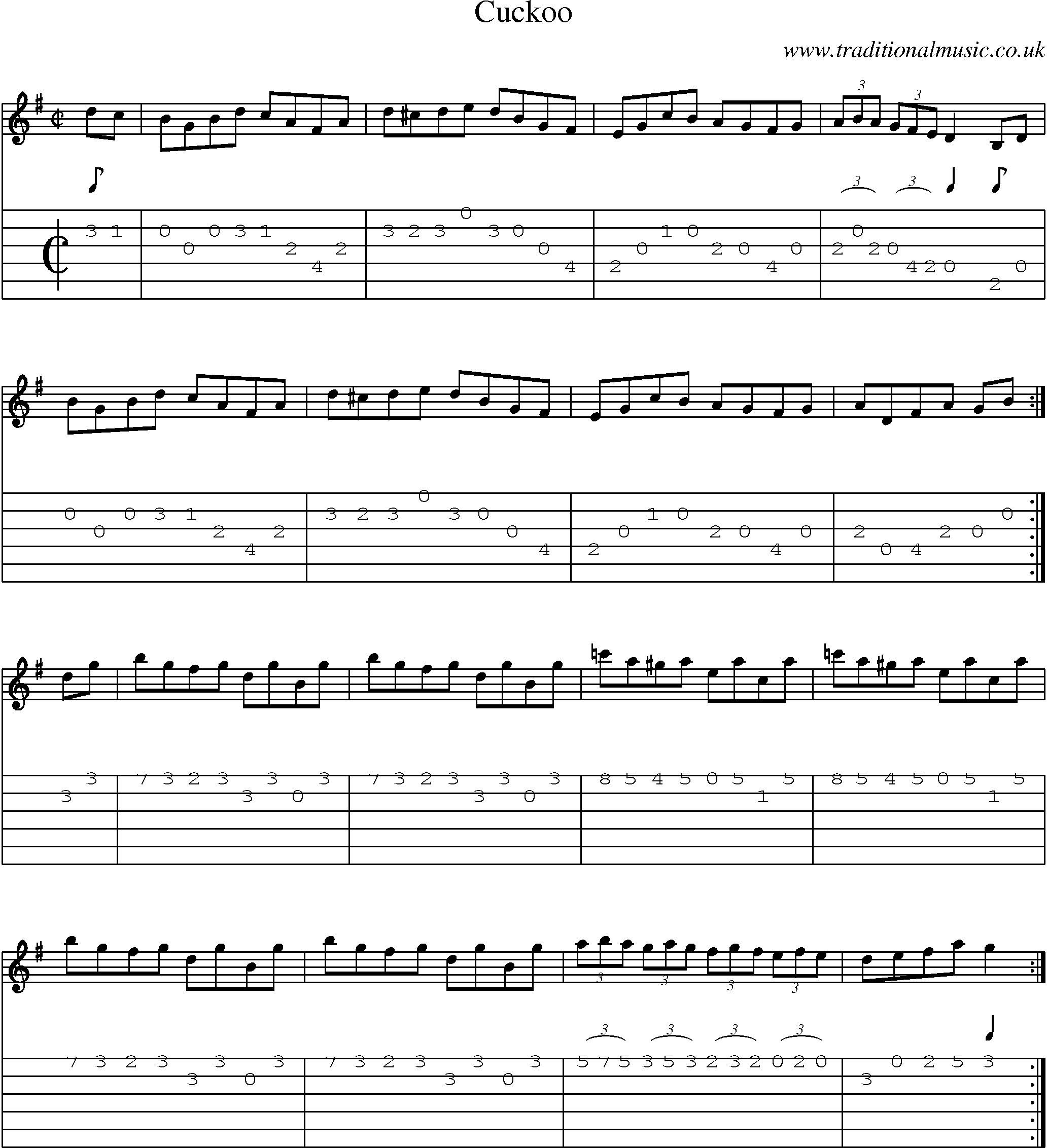 Music Score and Guitar Tabs for Cuckoo