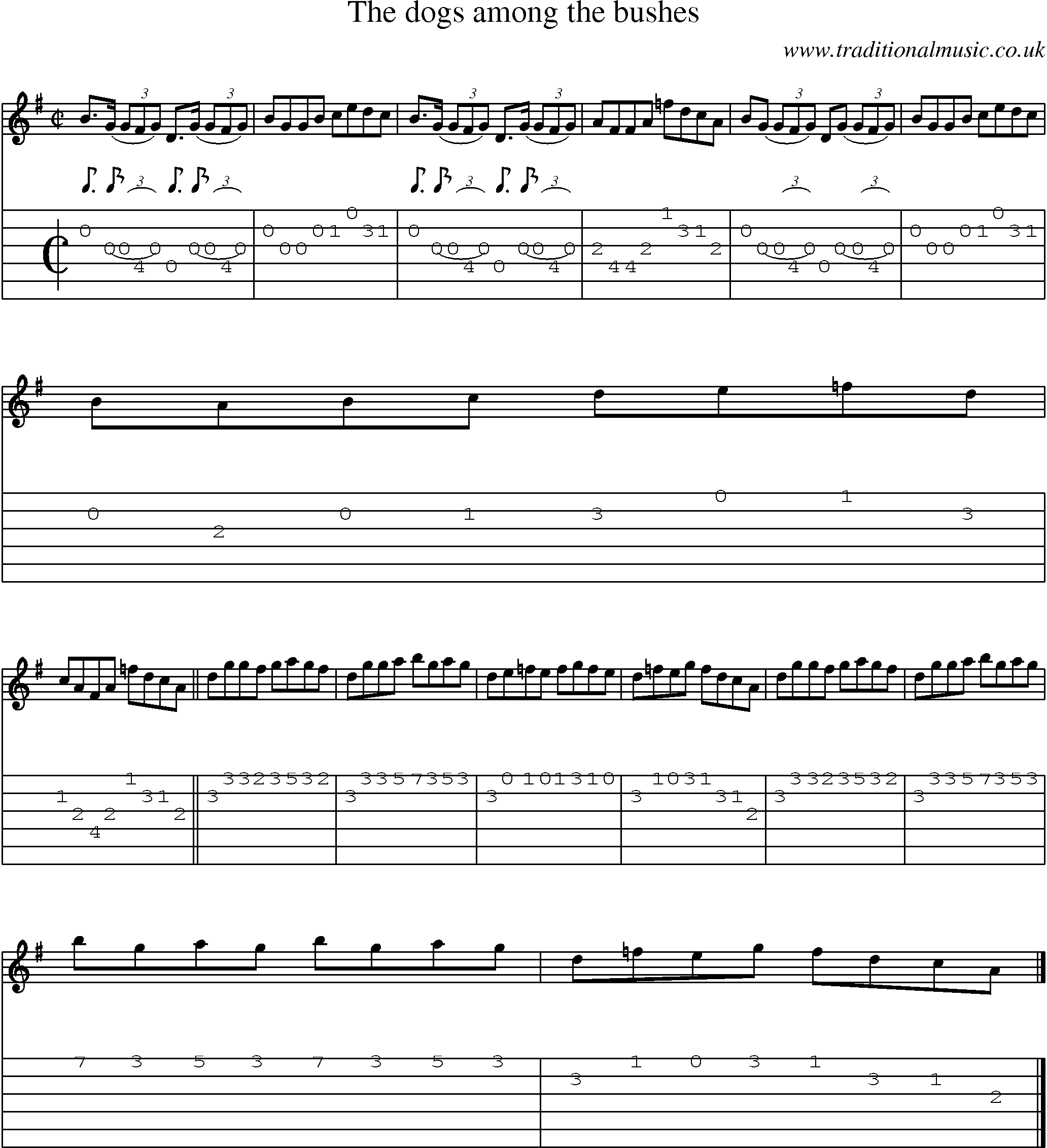 Music Score and Guitar Tabs for Dogs Among The Bushes