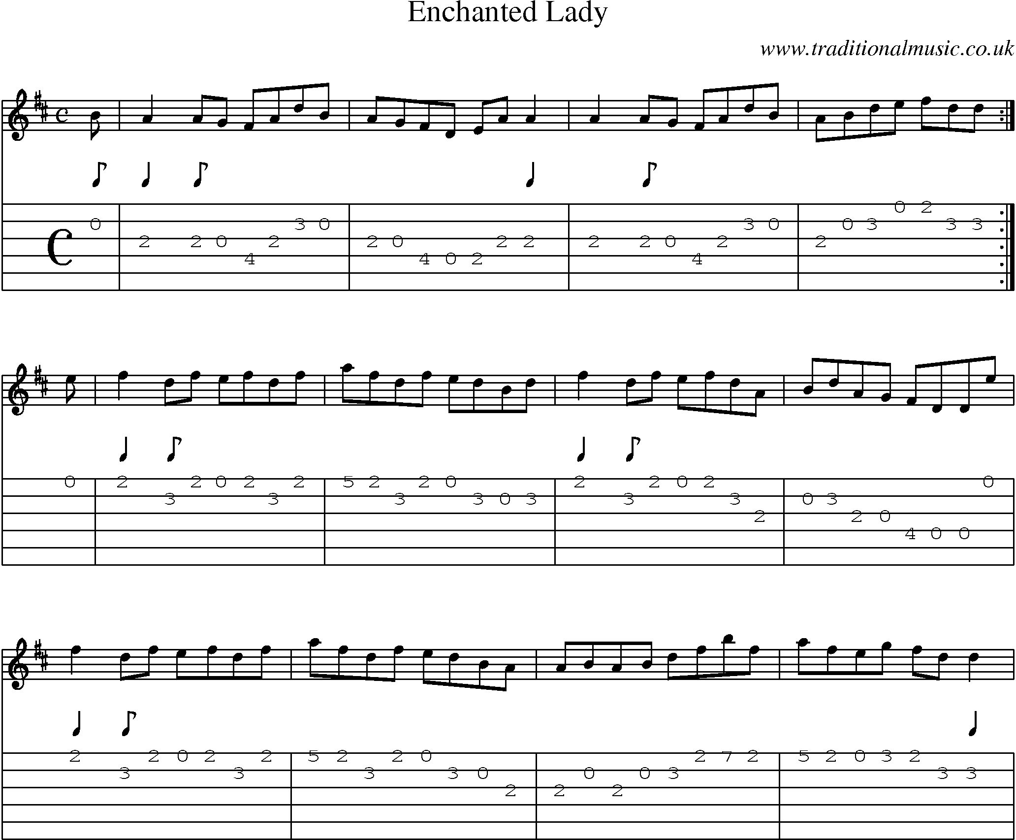 Music Score and Guitar Tabs for Enchanted Lady