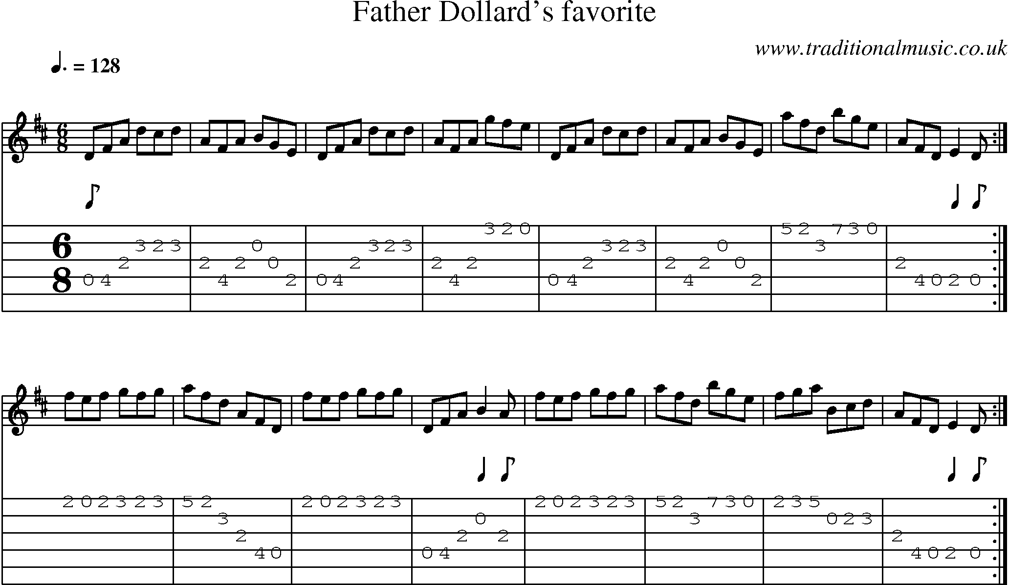 Music Score and Guitar Tabs for Father Dollards Favorite