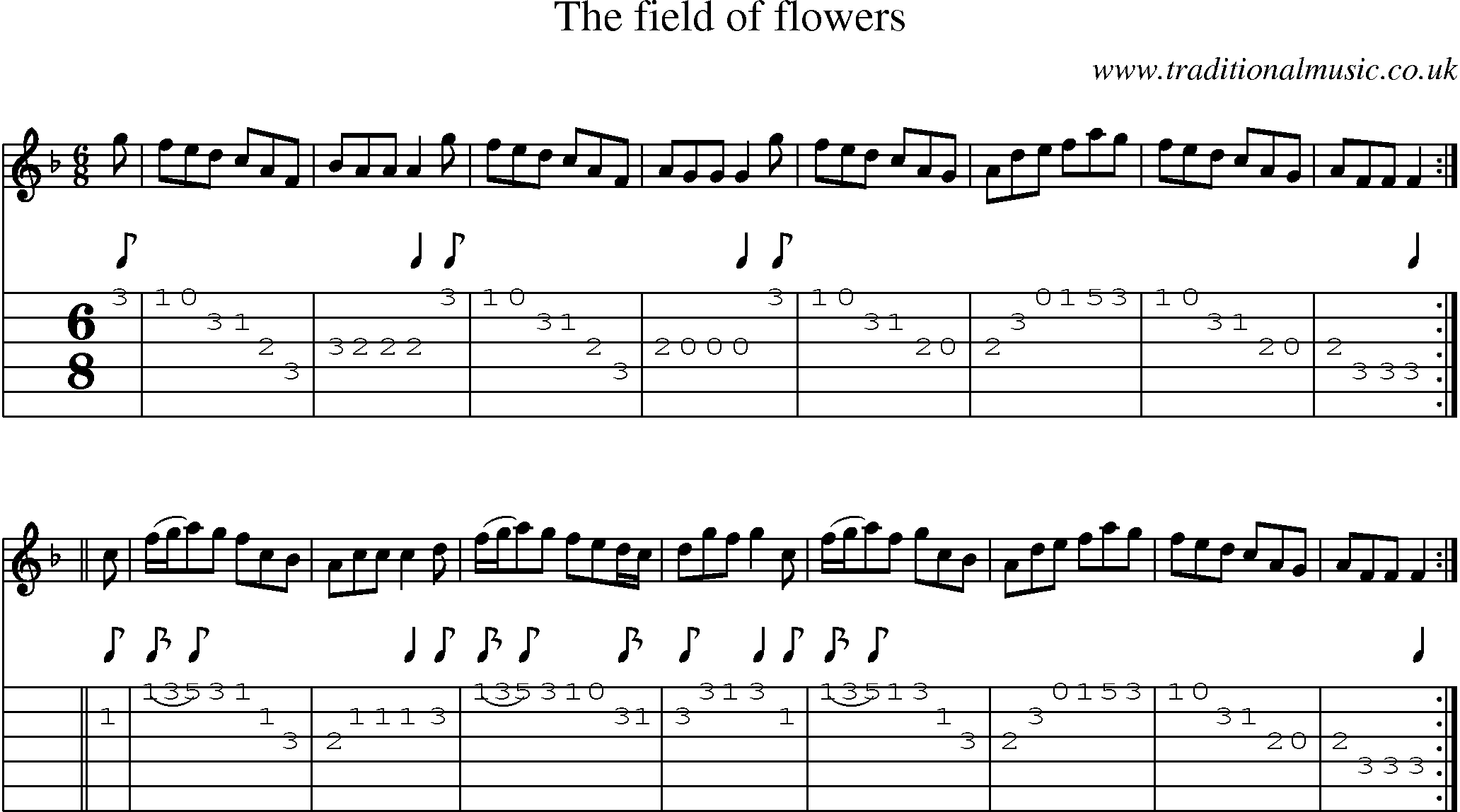 Music Score and Guitar Tabs for Field Of Flowers