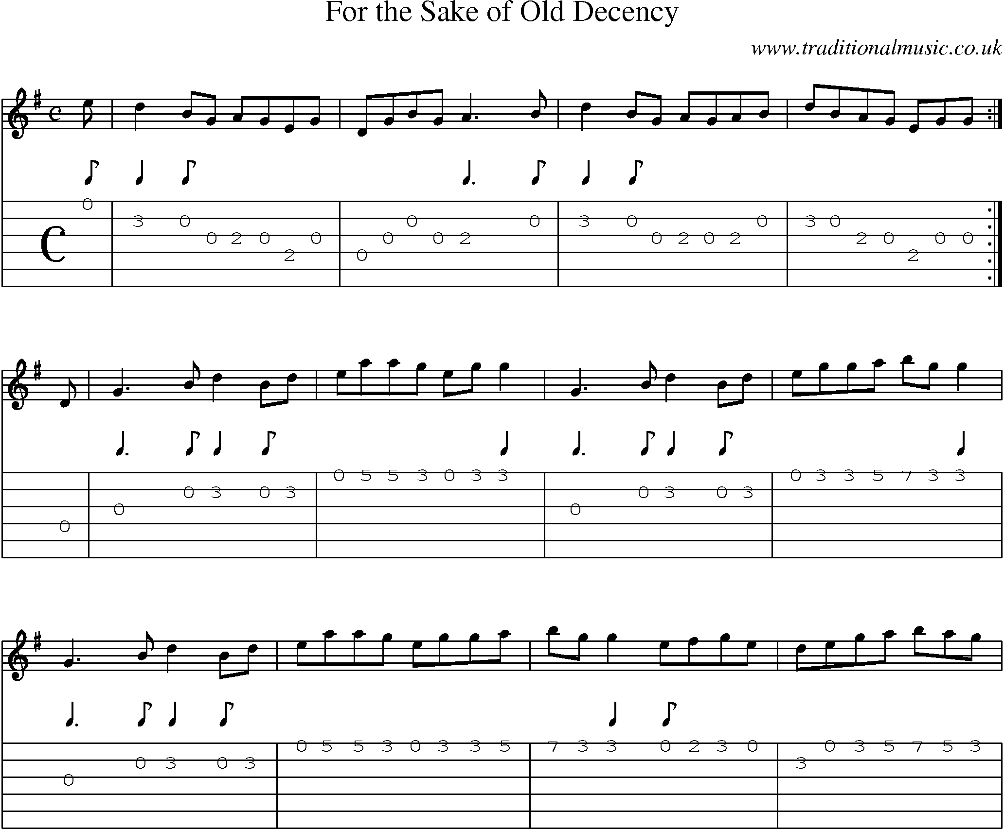 Music Score and Guitar Tabs for For Sake Of Old Decency