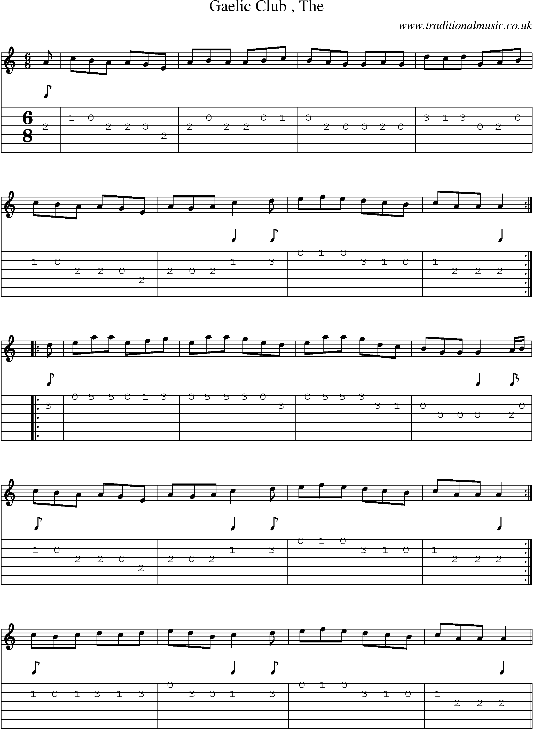 Music Score and Guitar Tabs for Gaelic Club