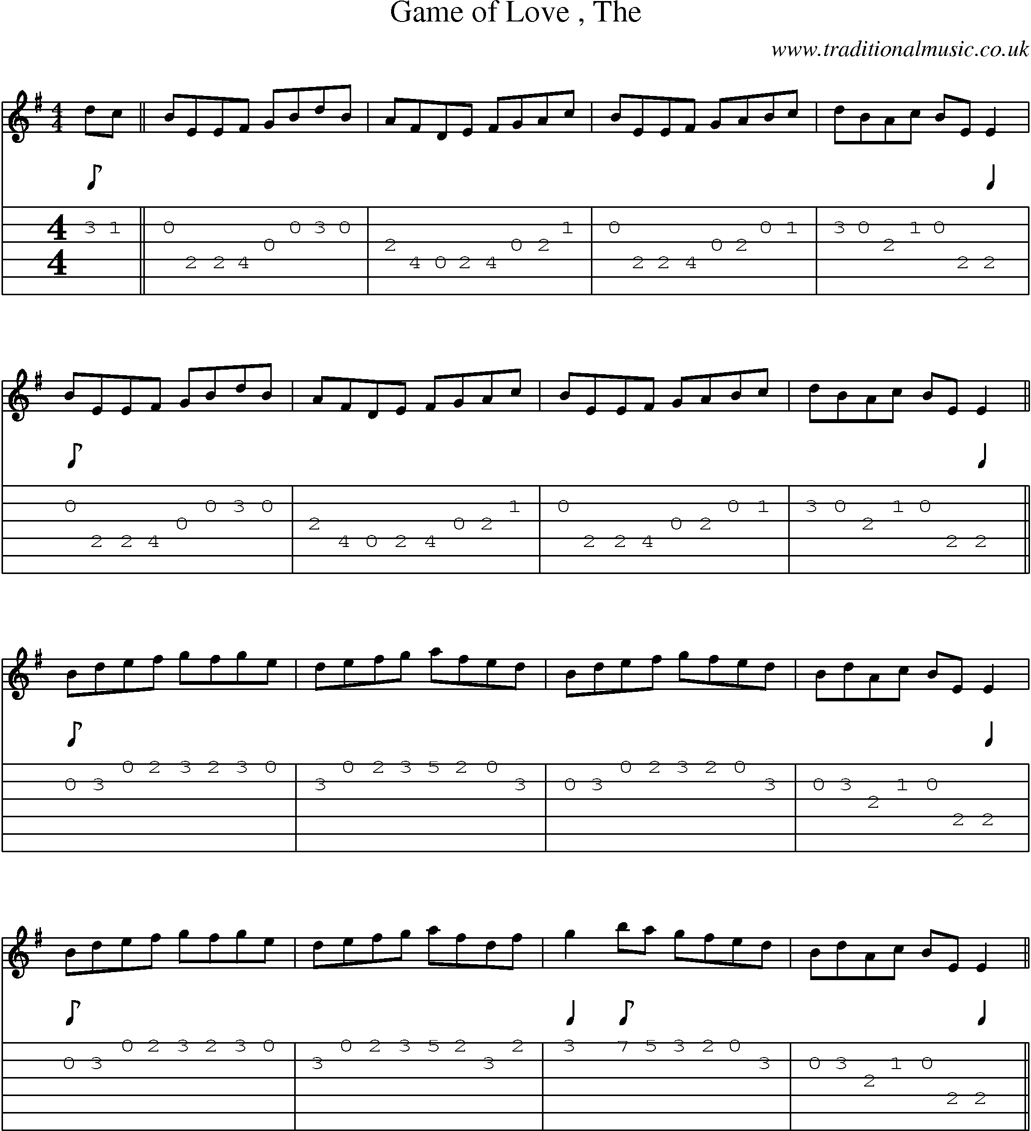 Music Score and Guitar Tabs for Game Of Love
