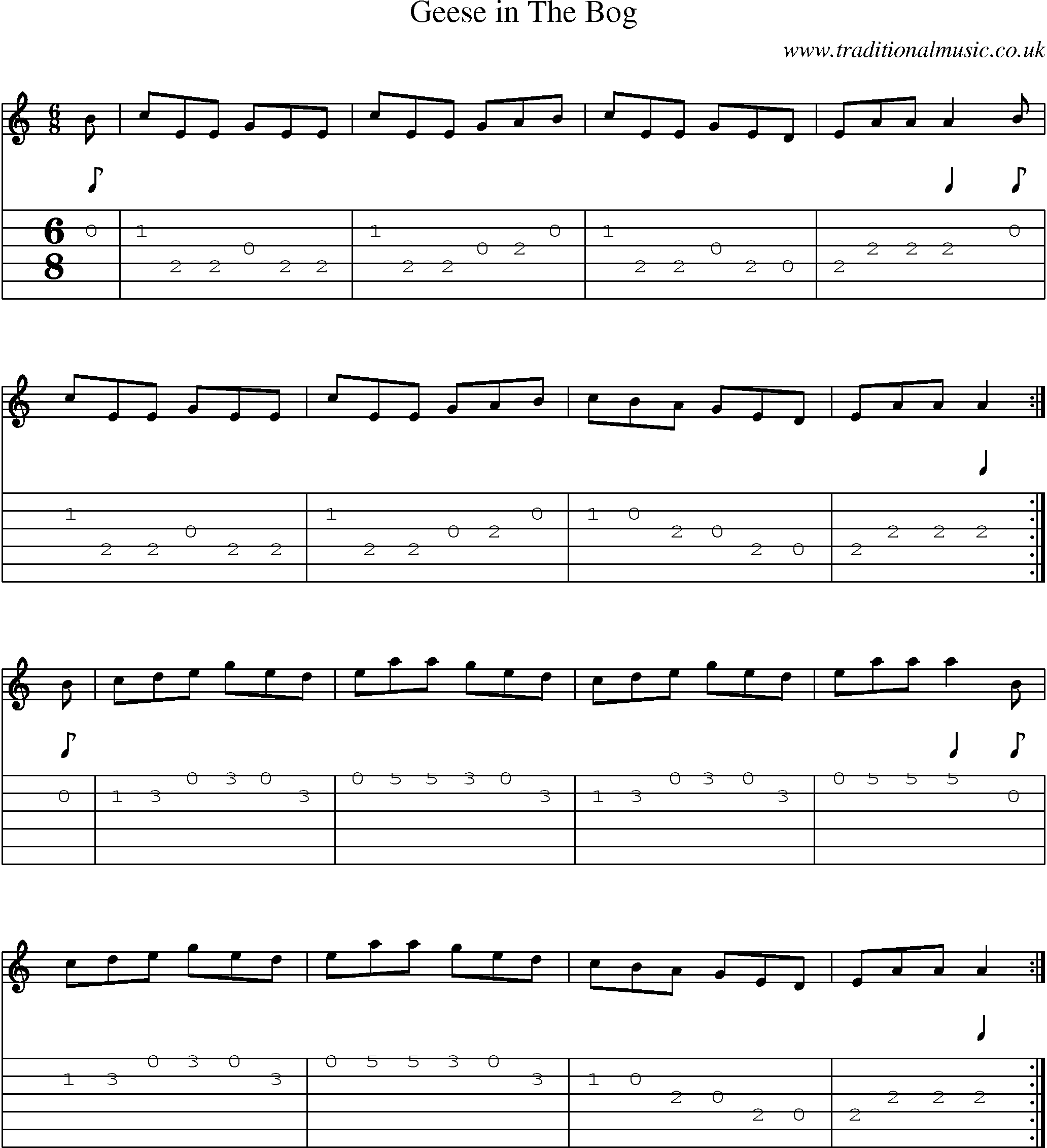 Music Score and Guitar Tabs for Geese In Bog
