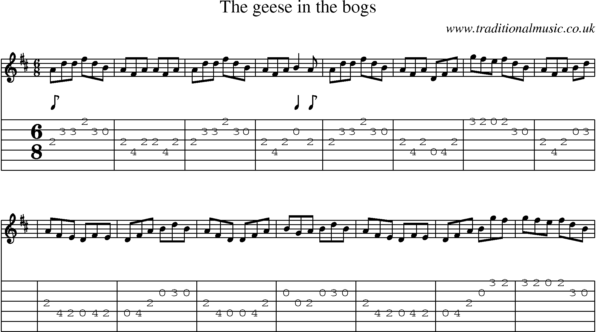 Music Score and Guitar Tabs for Geese In The Bogs