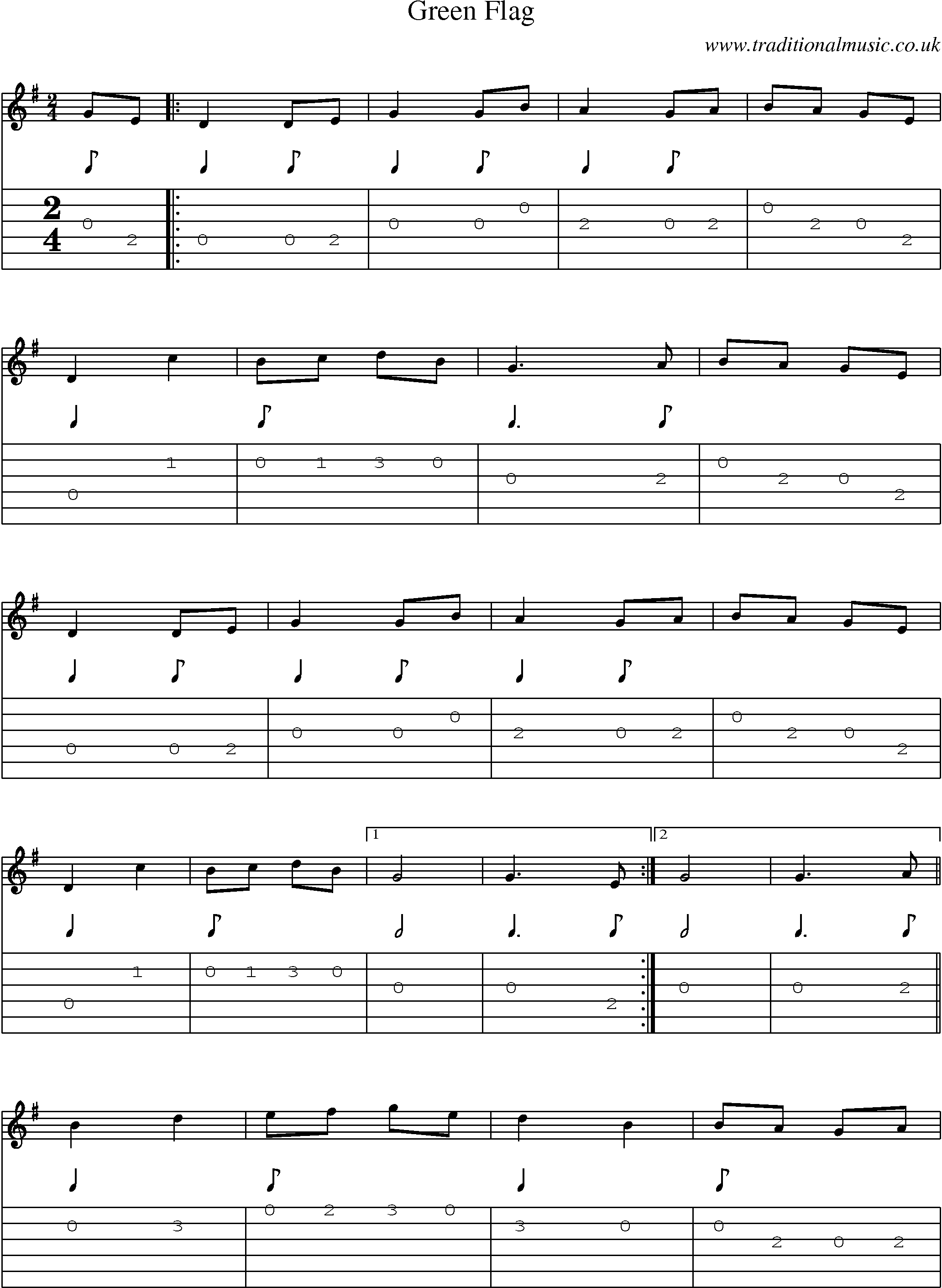 Music Score and Guitar Tabs for Green Flag