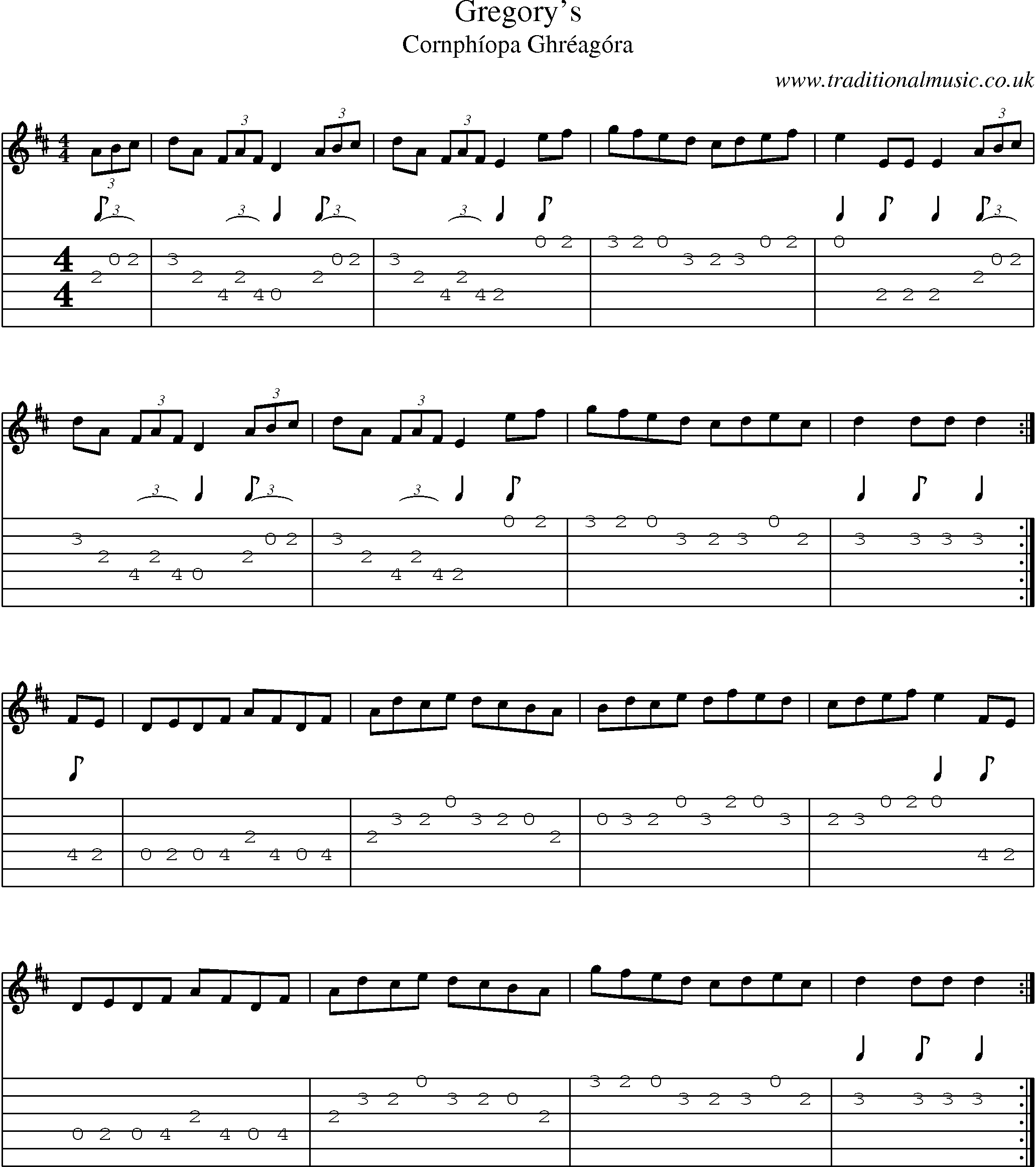 Music Score and Guitar Tabs for Gregorys