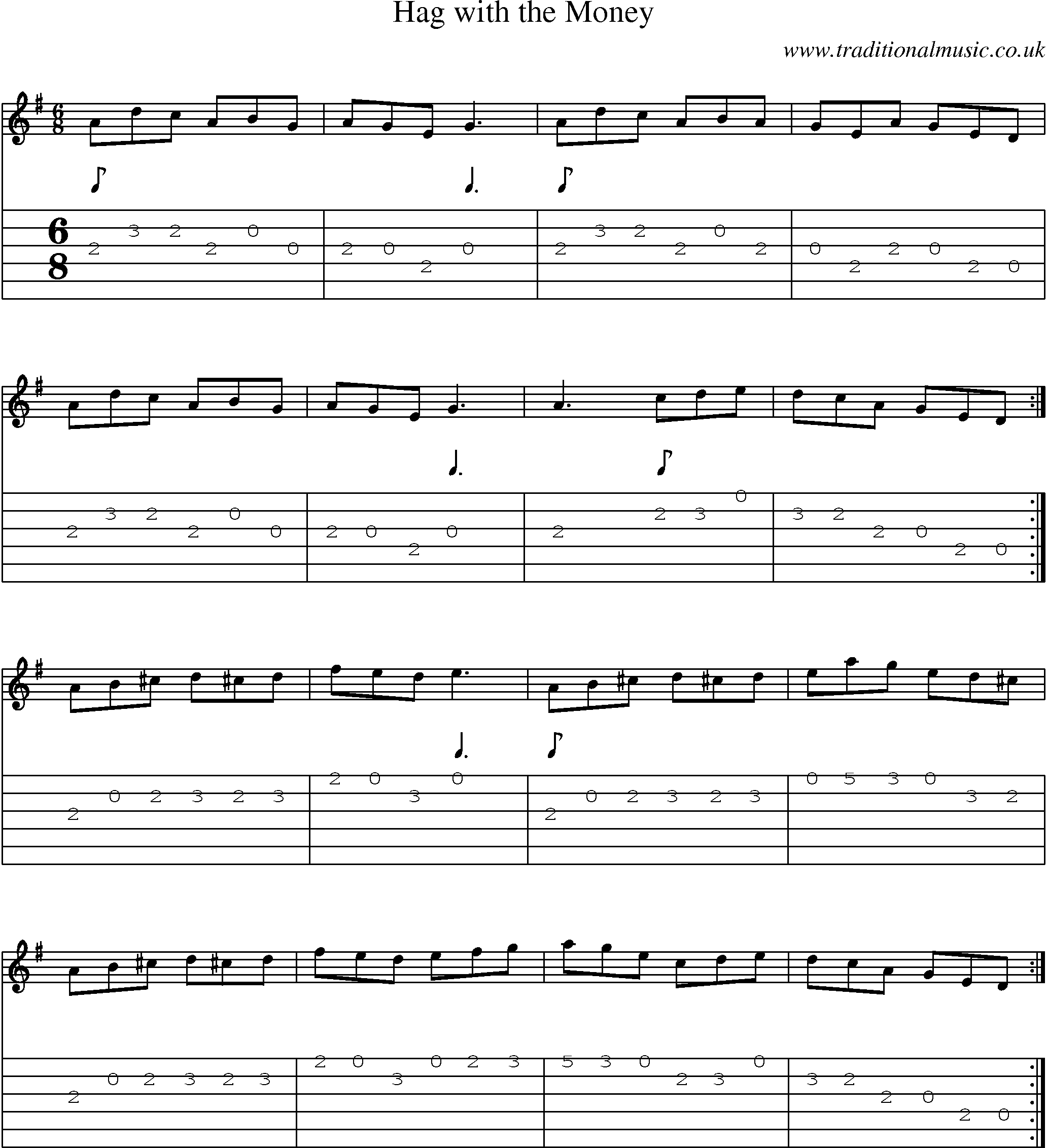 Music Score and Guitar Tabs for Hag With Money