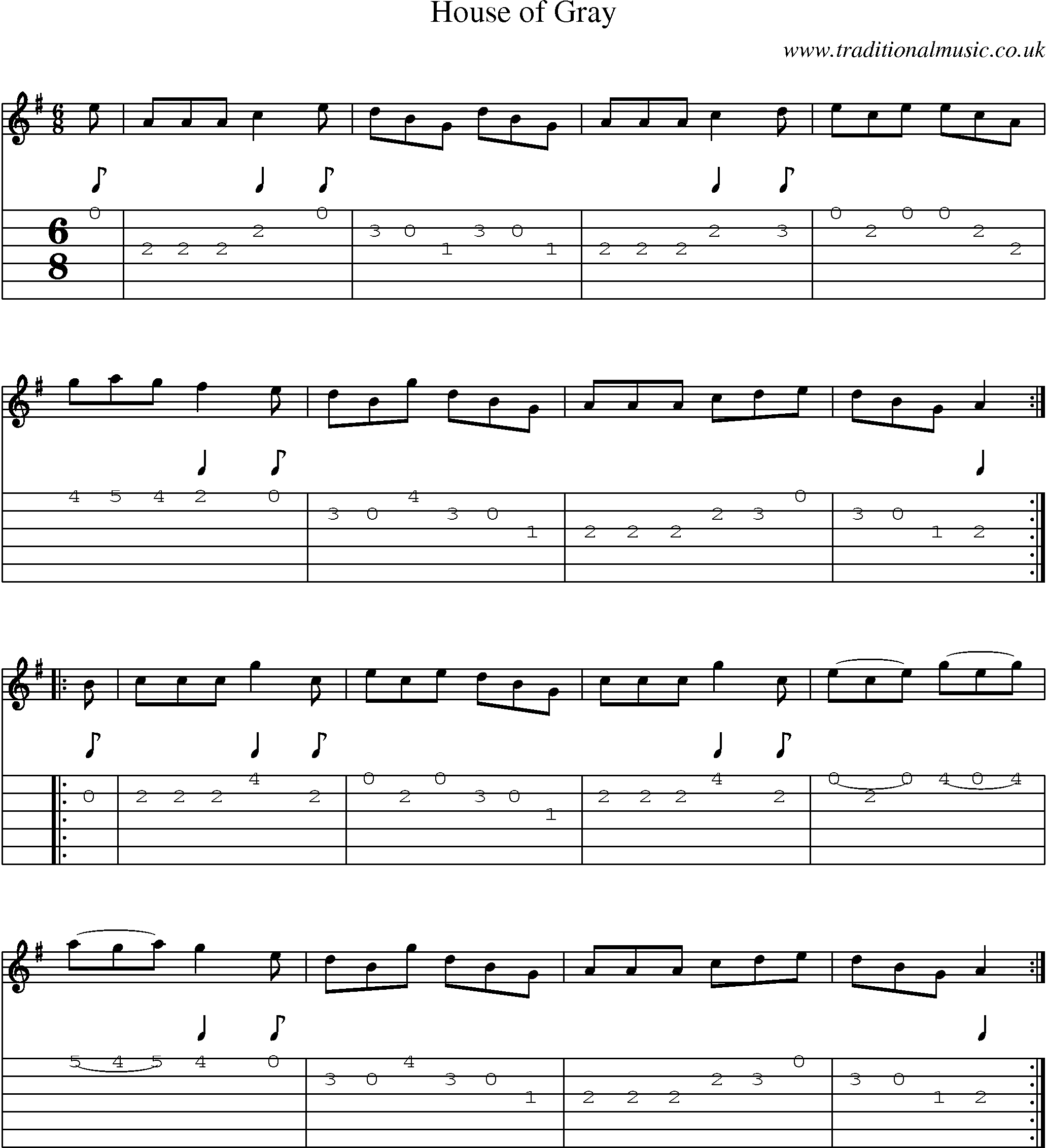 Music Score and Guitar Tabs for House Of Gray
