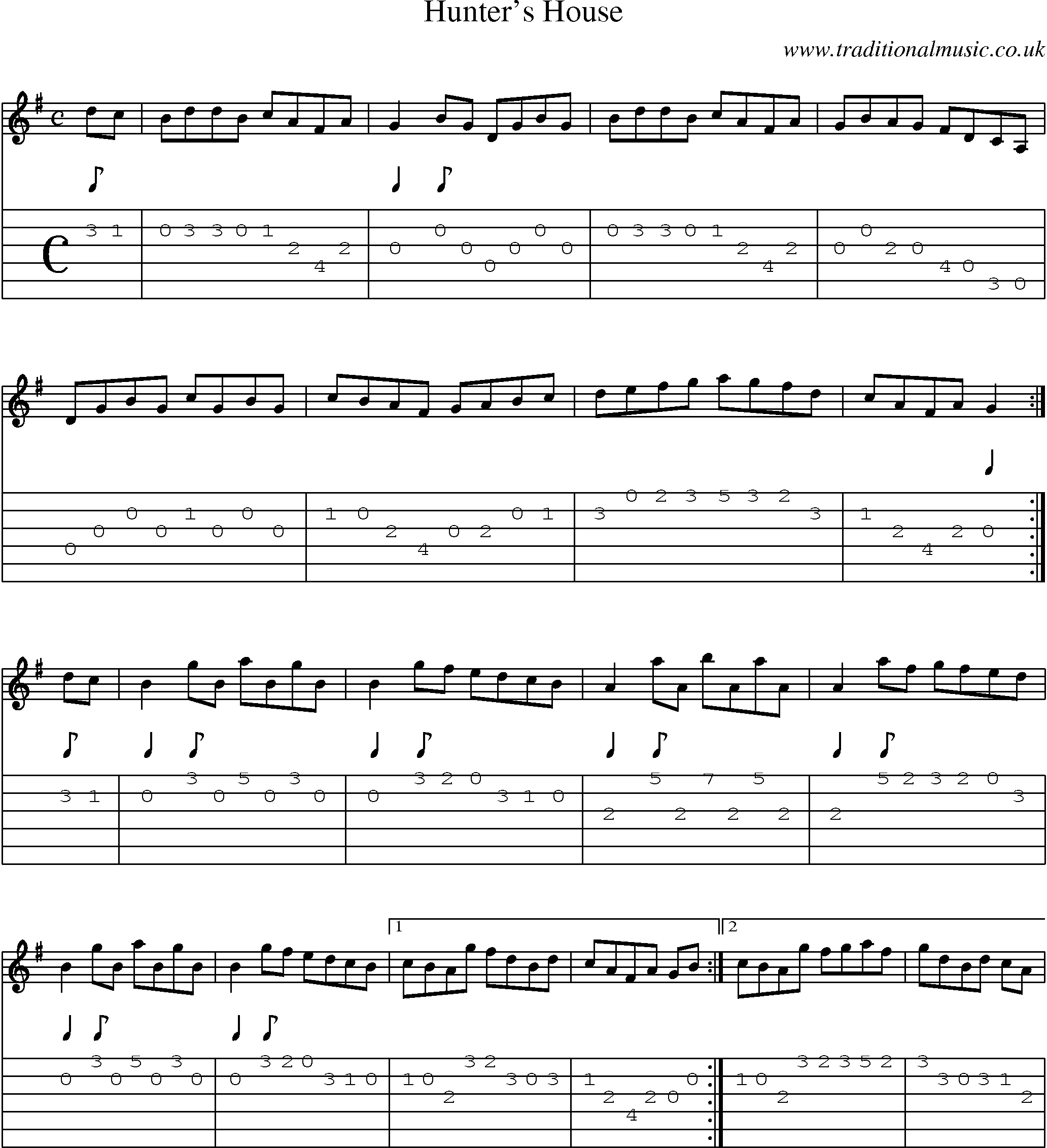 Music Score and Guitar Tabs for Hunters House