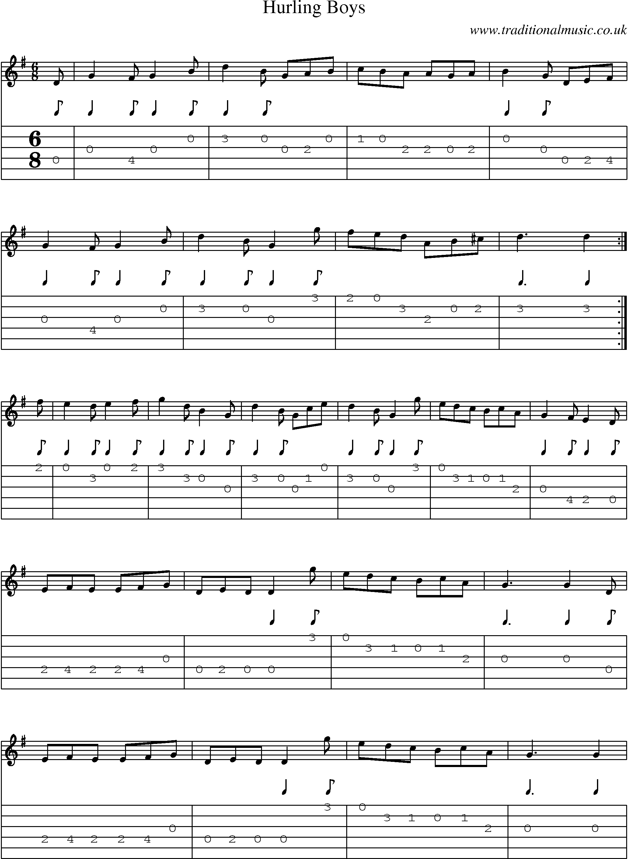 Music Score and Guitar Tabs for Hurling Boys