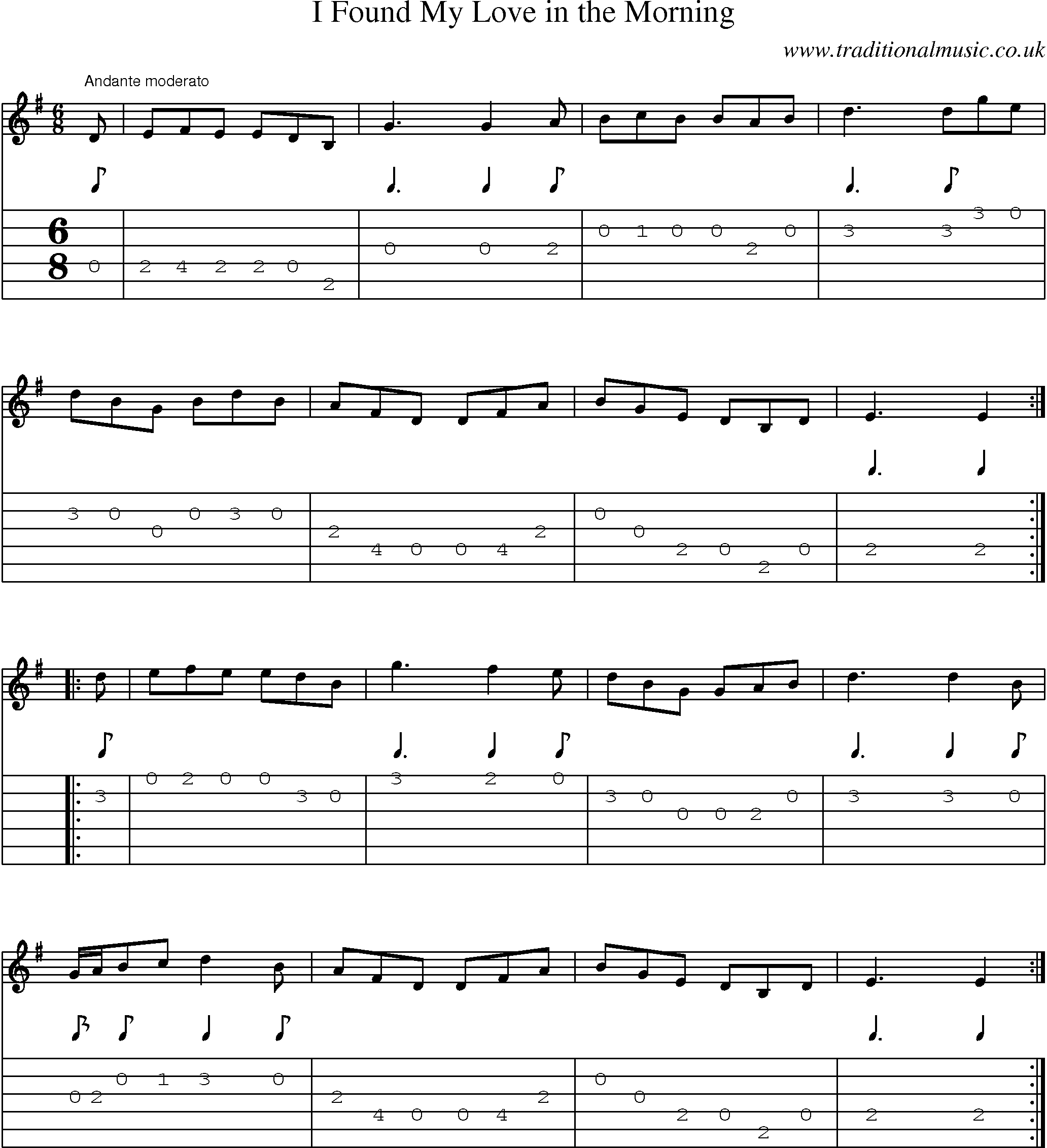 Music Score and Guitar Tabs for I Found My Love In Morning