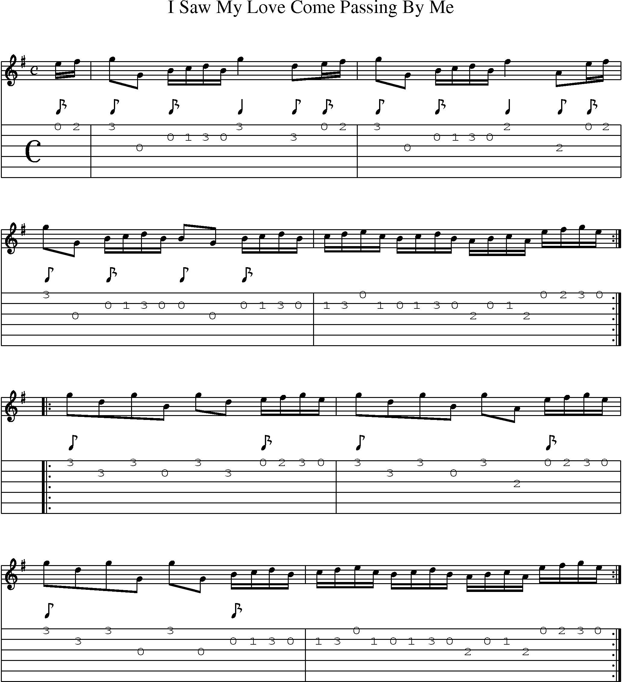 Music Score and Guitar Tabs for I Saw My Love Come Passing By Me