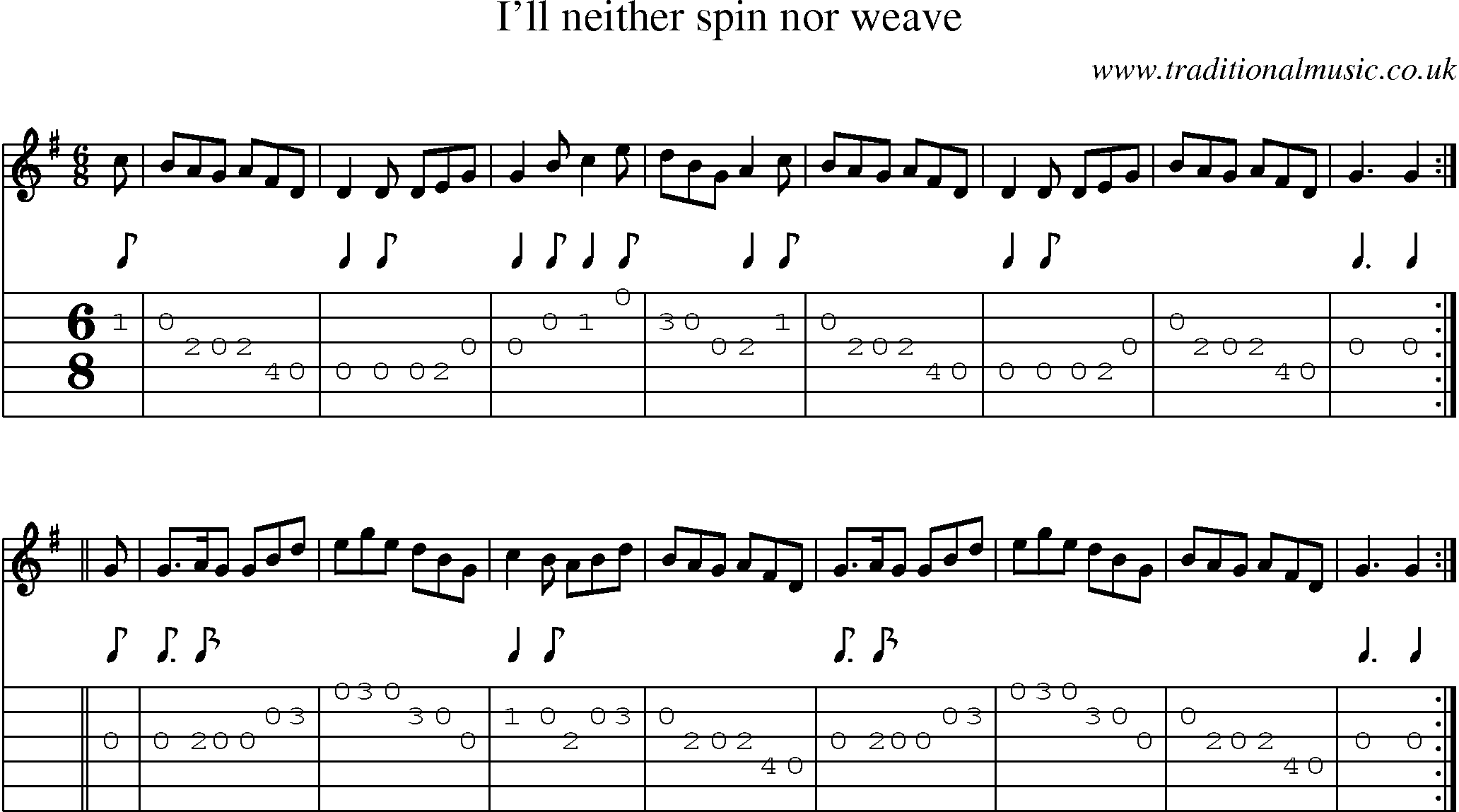 Music Score and Guitar Tabs for Ill Neither Spin Nor Weave