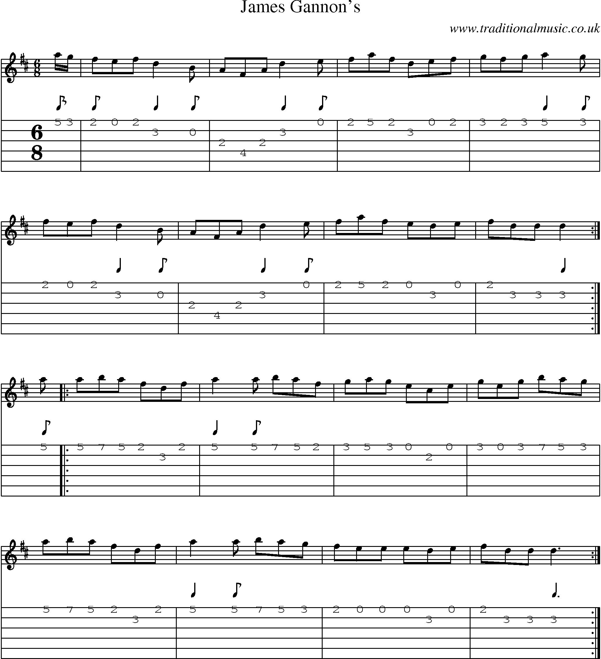 Music Score and Guitar Tabs for James Gannons