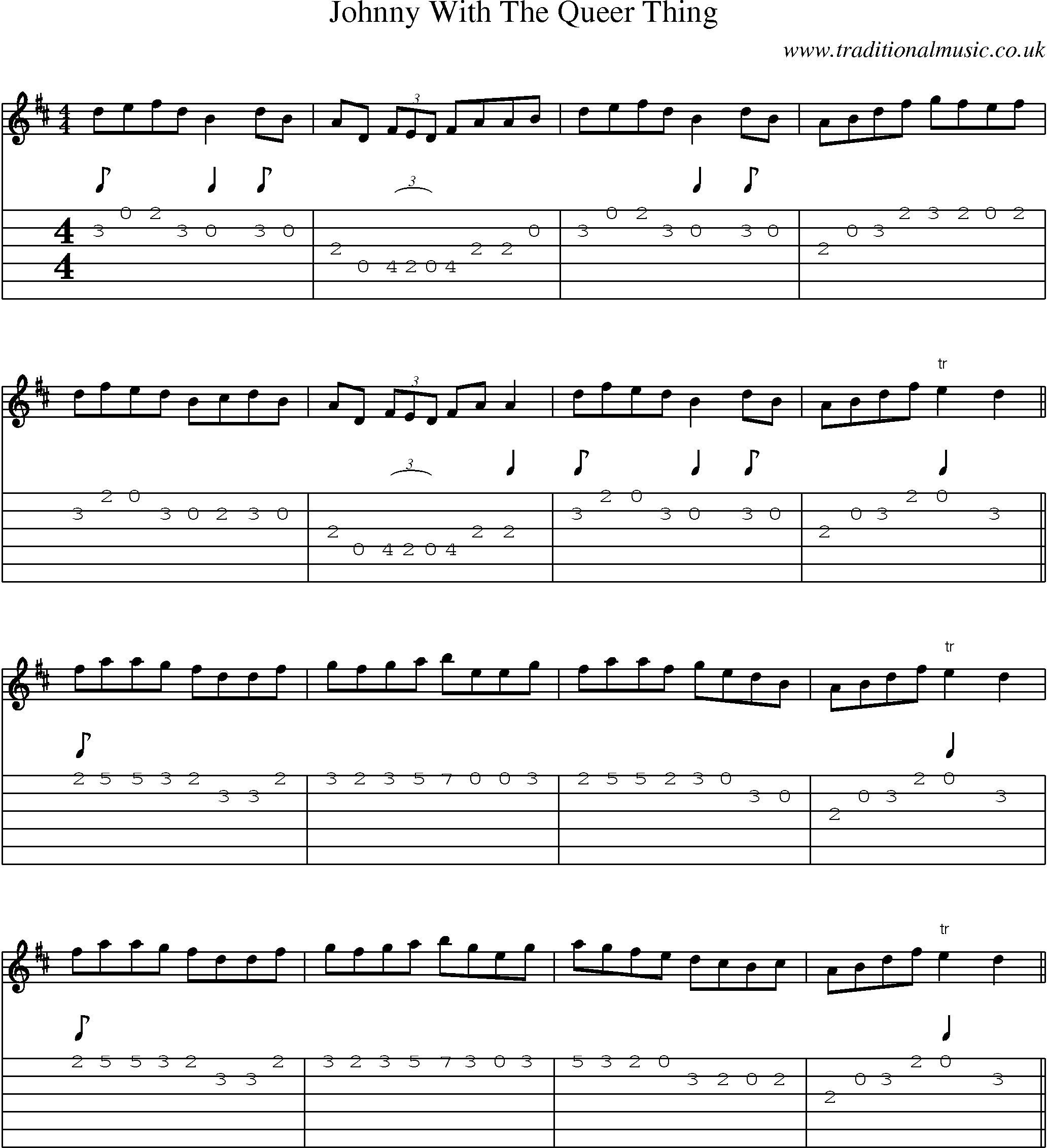 Music Score and Guitar Tabs for Johnny With Queer Thing