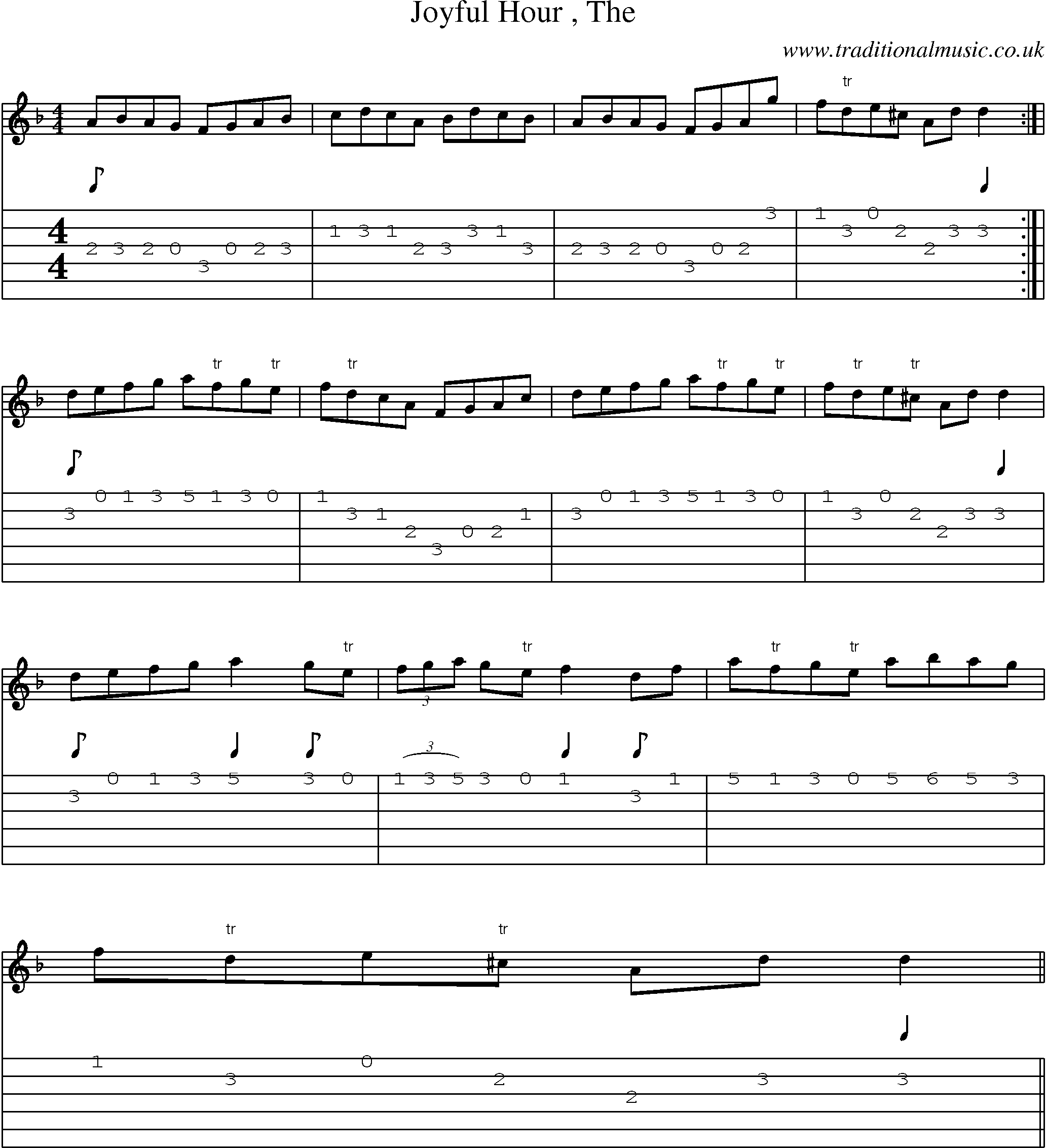 Music Score and Guitar Tabs for Joyful Hour